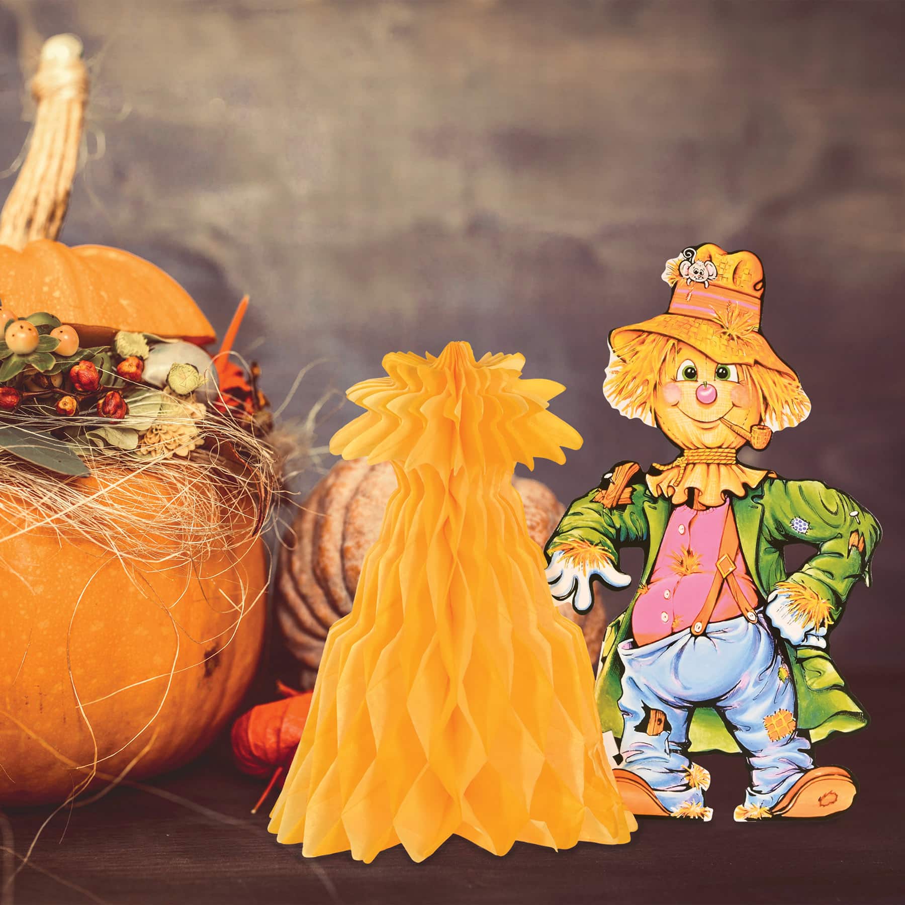 Beistle 11" Scarecrow with Tissue Cornshock Centerpiece Packs, 3ct.
