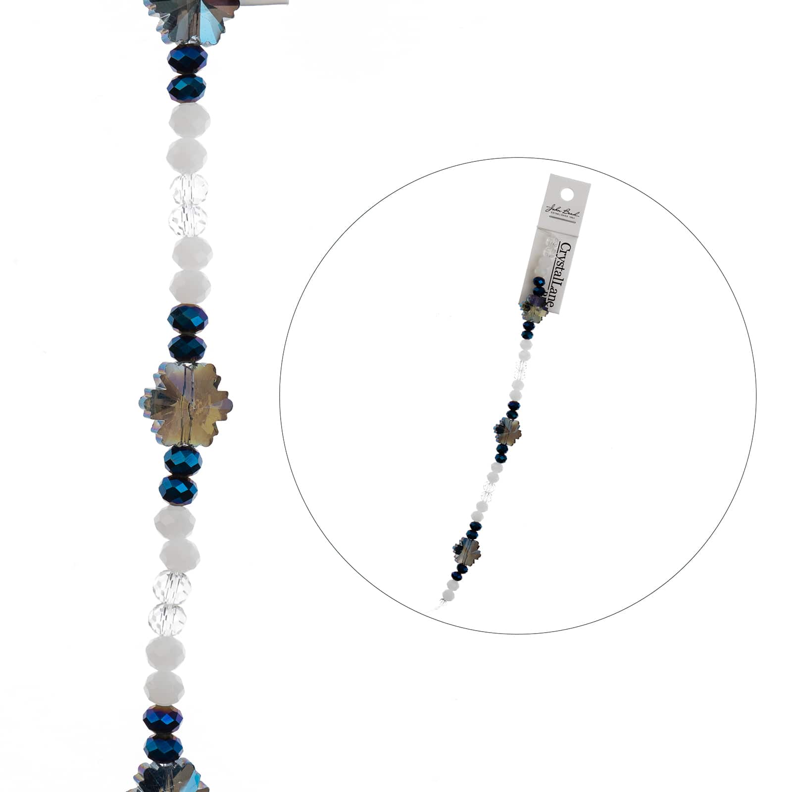 Crystal Lane DIY 7” Glass Blue Iceberg with White & Silver Beads Designer Holiday Christmas Bead Strand