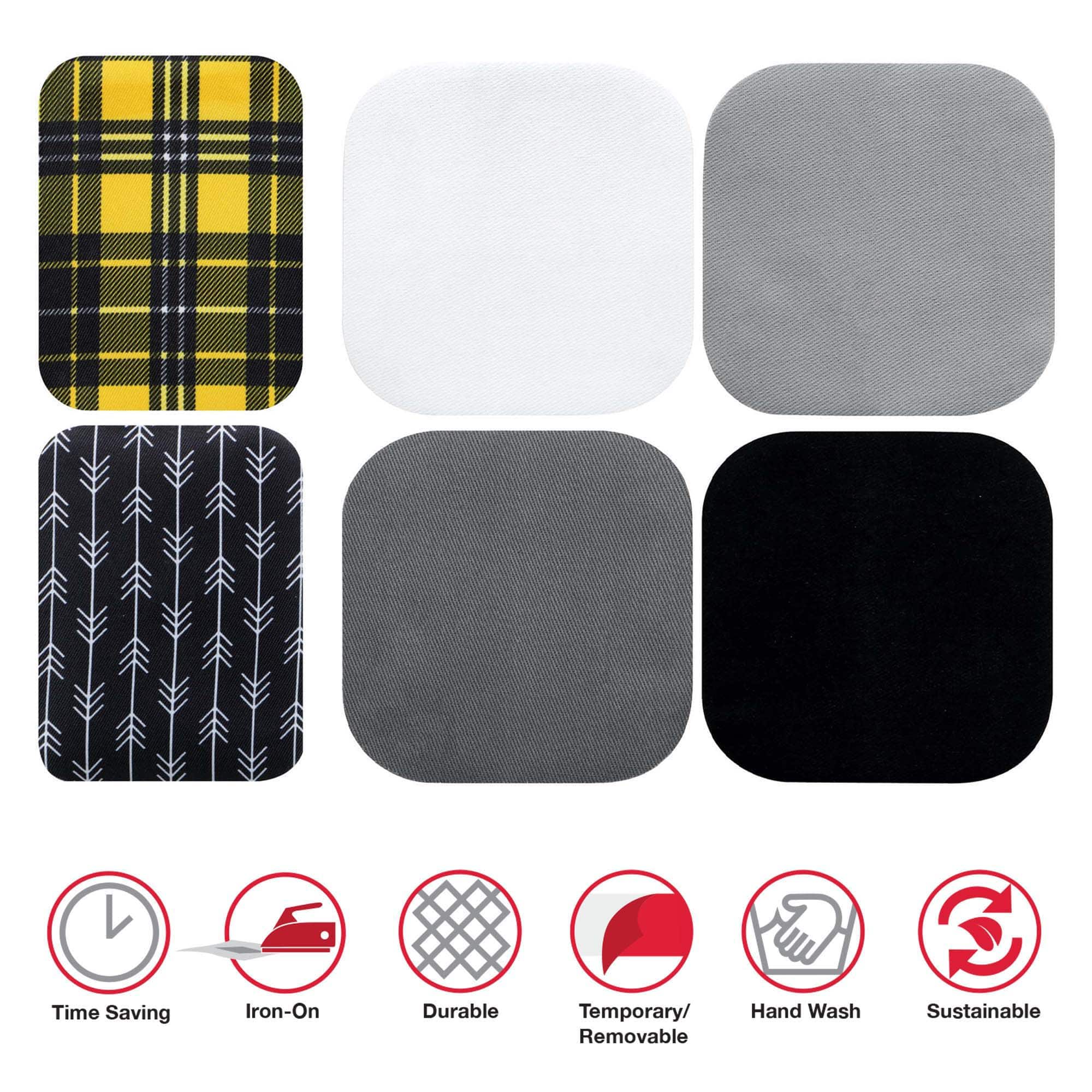 SINGER® Decorative Print & Solid DIY Iron-On Fabric Patch Kit with 2 Bonus Stencils