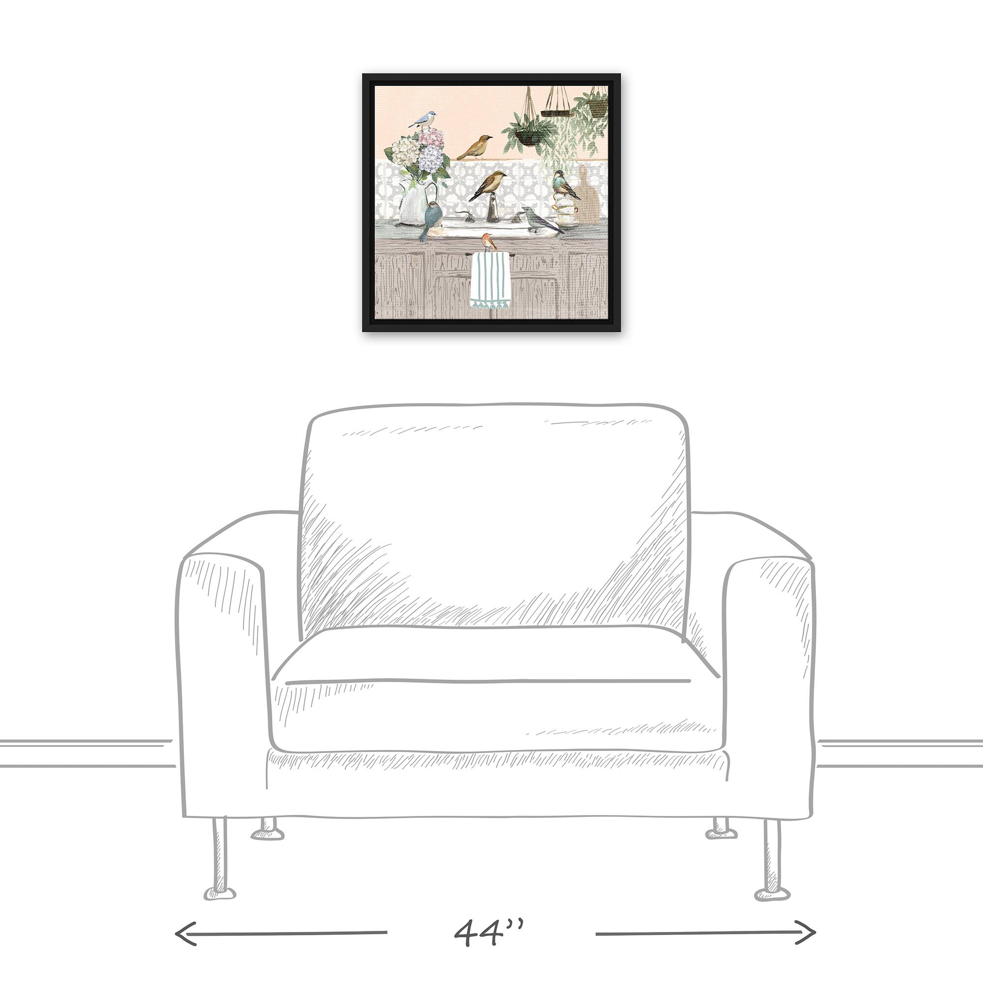 Birdies at the Sink Black Floating Framed Canvas