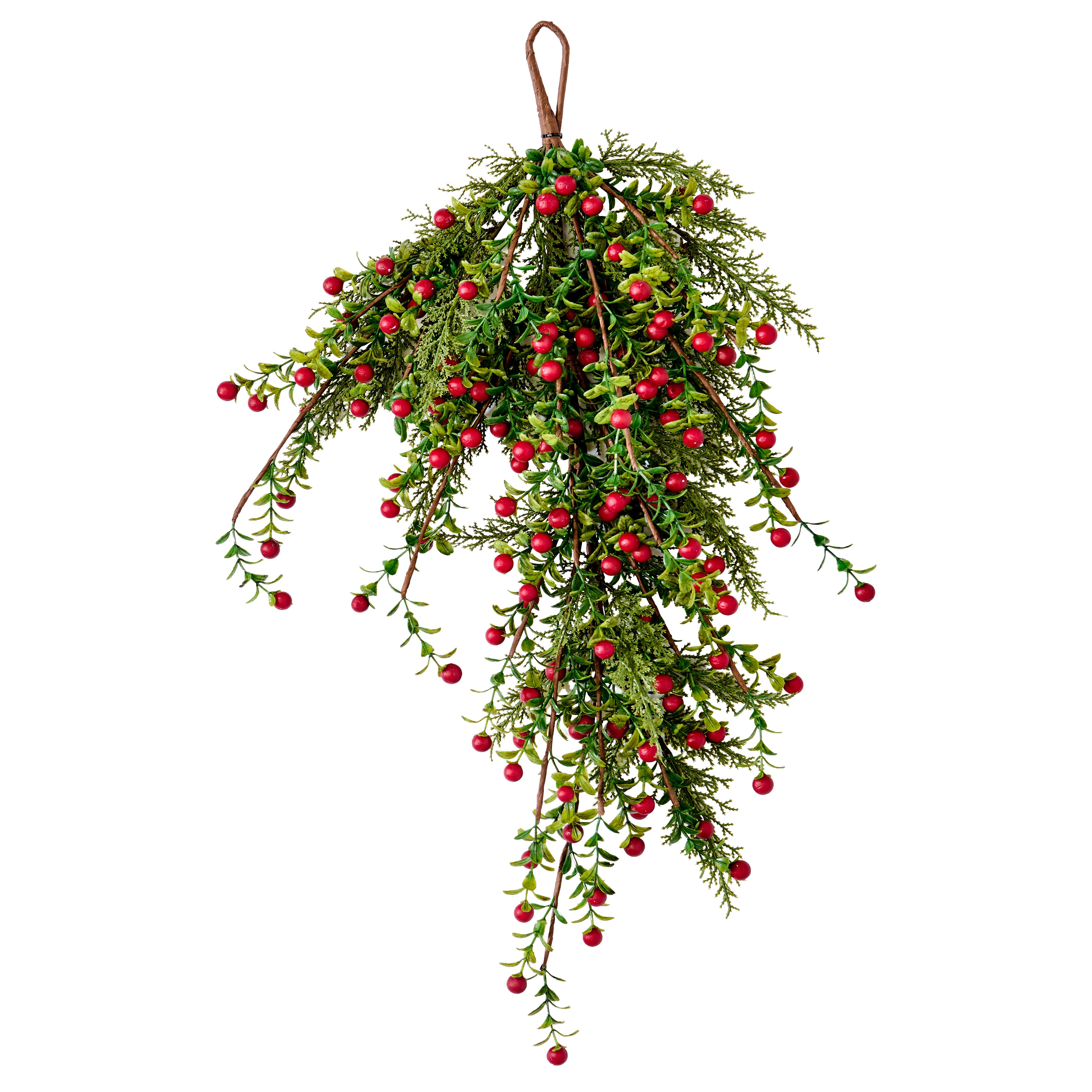Worth Imports 24" Artificial Christmas Boxwood & Berry Teardrop Swag