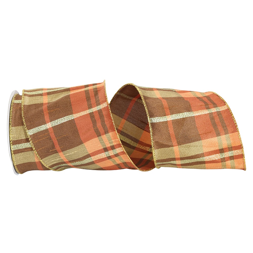 Reliant Mary Dupioni Metallic Wired Seasonal Fall Plaids Ribbon