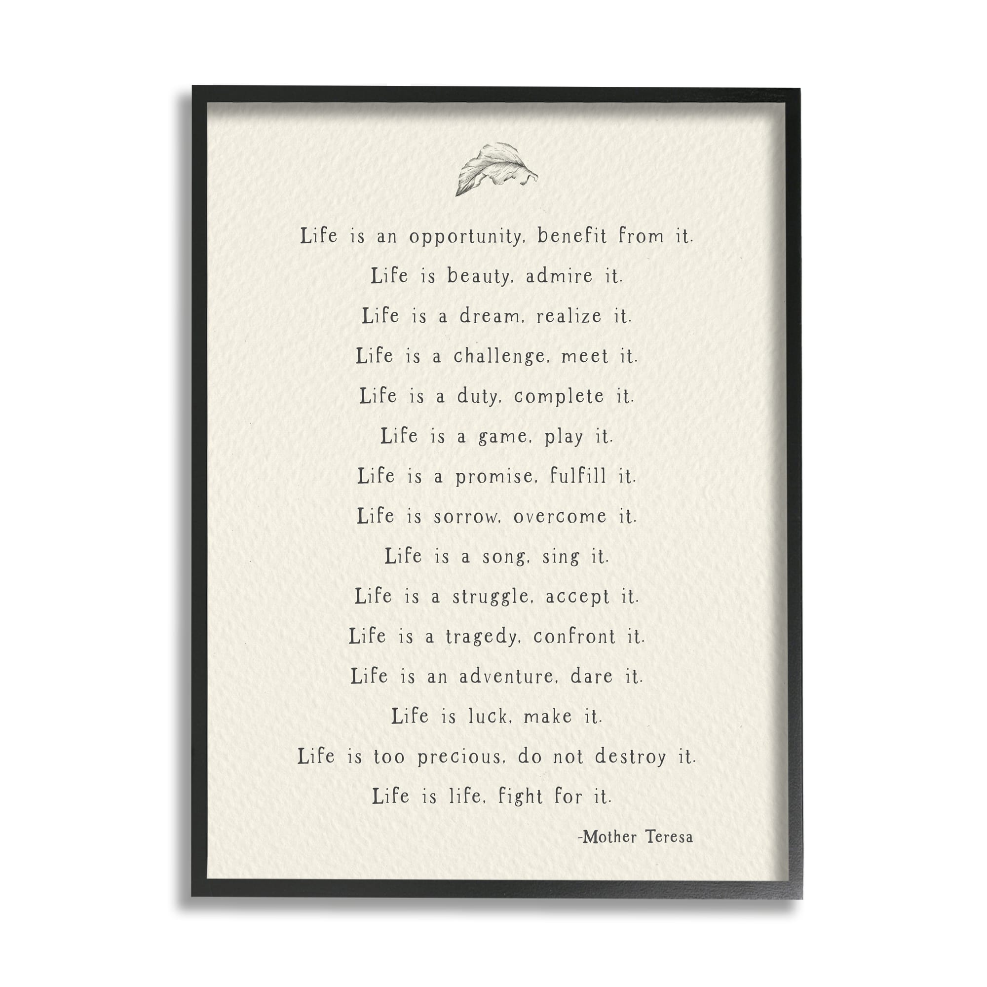 Stupell Industries Uplifting Inspirational Mother Theresa Life Quote Framed Giclee Art