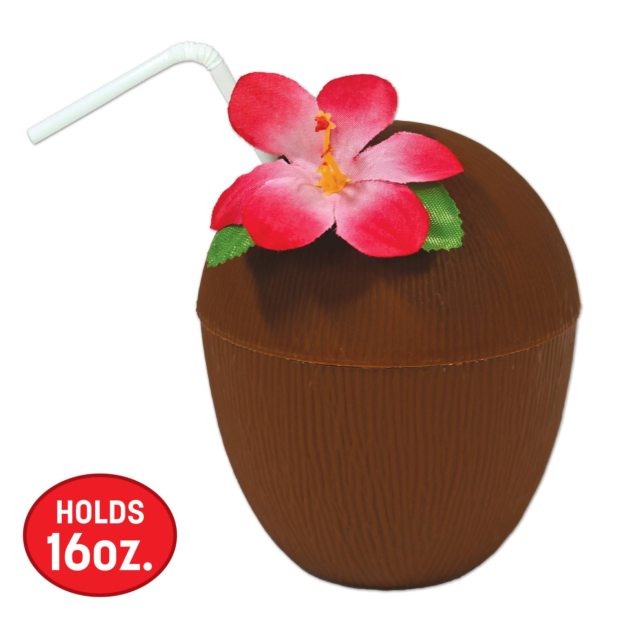 Beistle 16oz. Plastic Coconut Cups with Straws, 2ct.