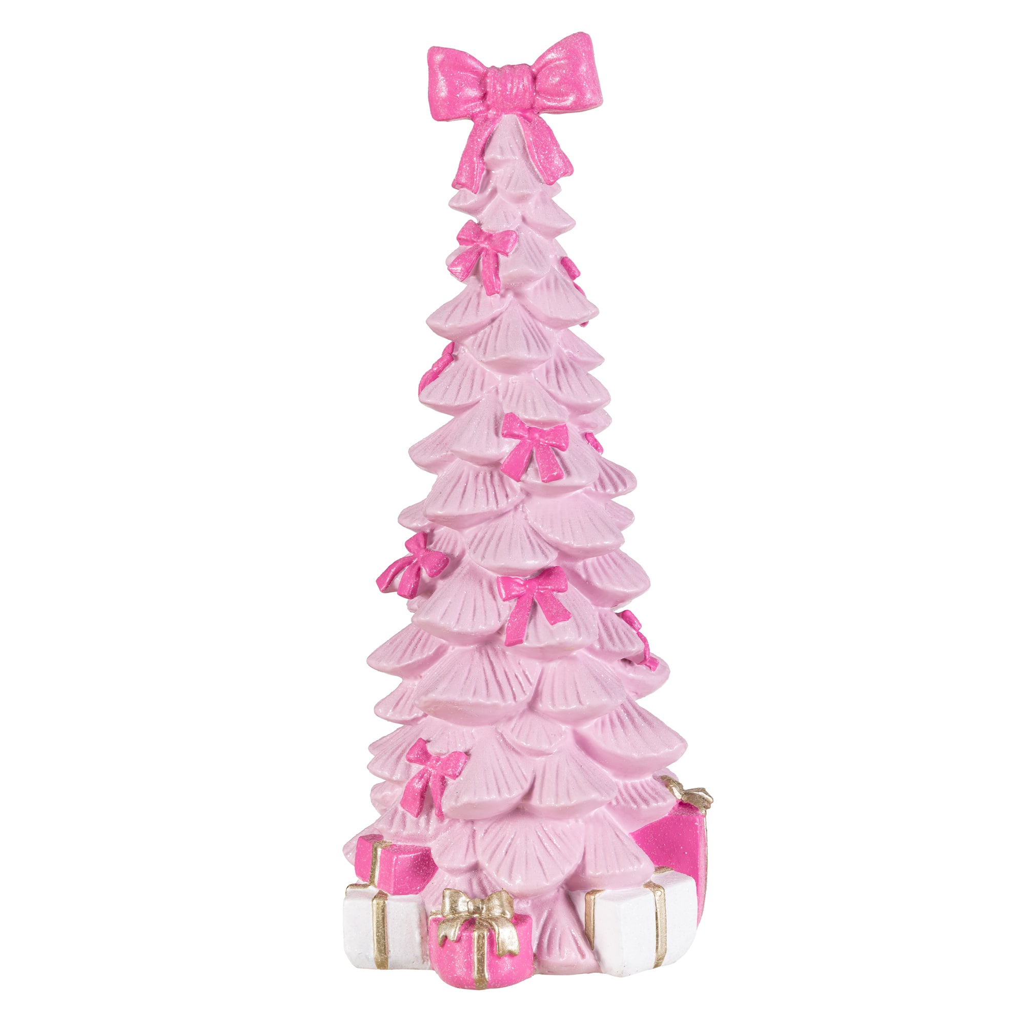 Glitzhome® 15.25" Christmas Resin Pink Tree with Bow Table Decor | 6.5" x 6.75" x 15.25" | Michaels®