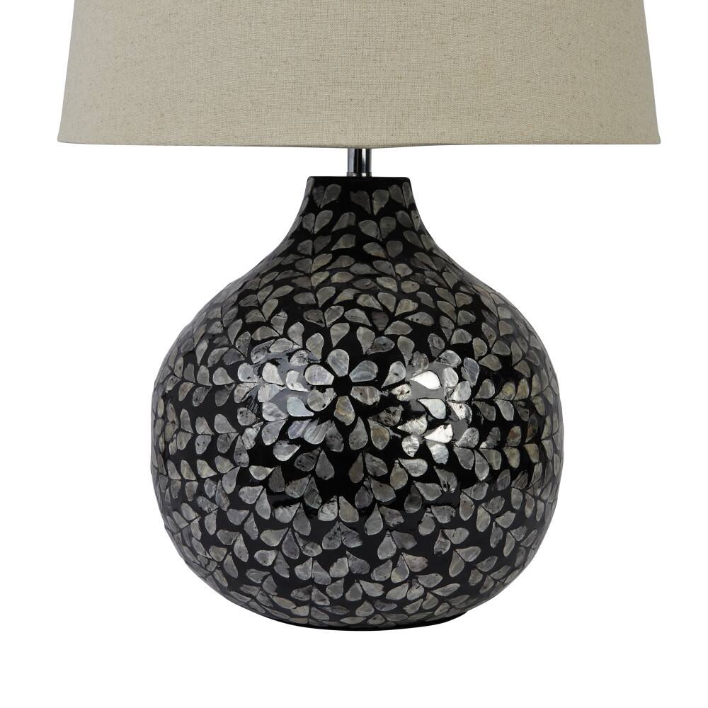 Hello Honey® 26" Multicolor Capiz Sphere Table Lamp with Floral Design and Linen Shade