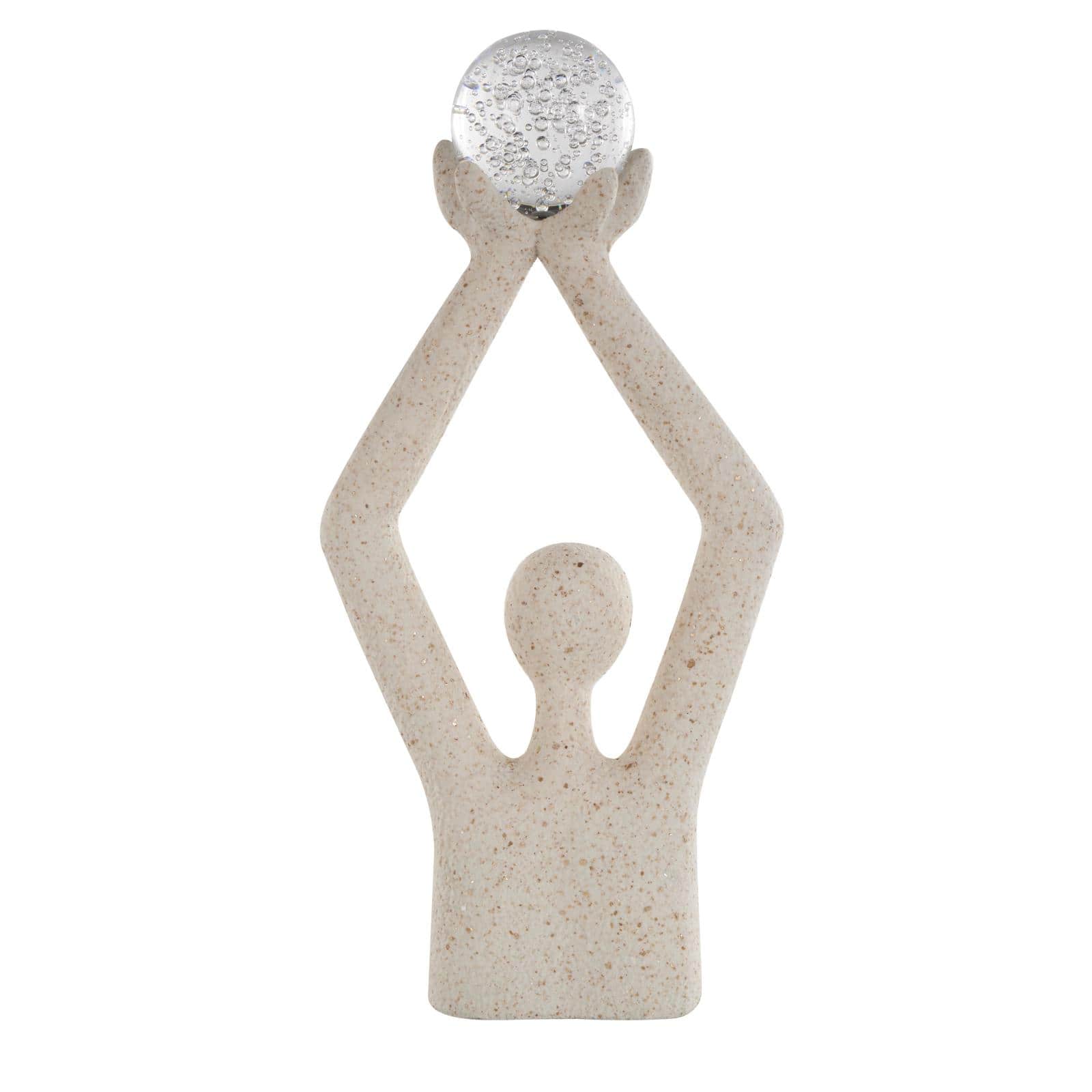 20.75" Cream Polystone People Abstract Textured Sculpture