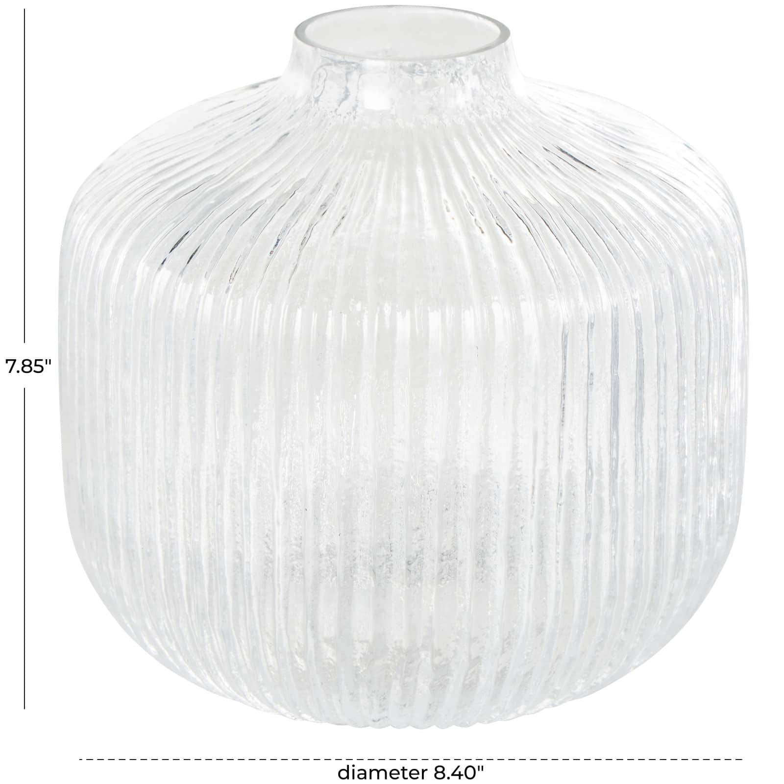 8.5" Clear Short Round Ribbed Glass Vase