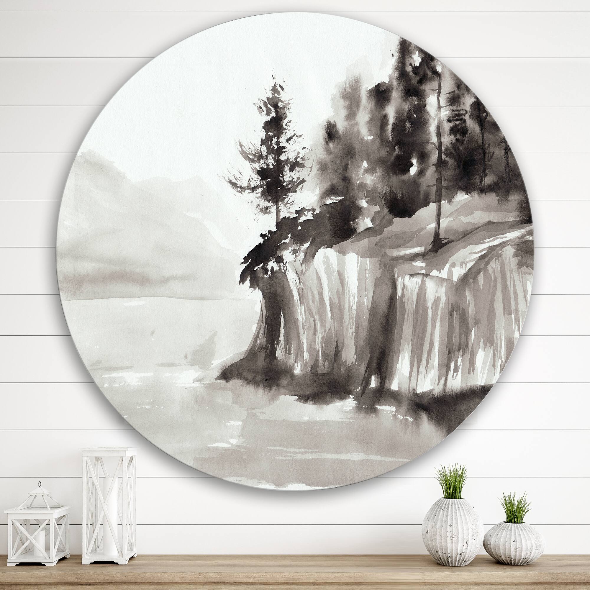 Designart - Monochrome Cliffs By The Lake