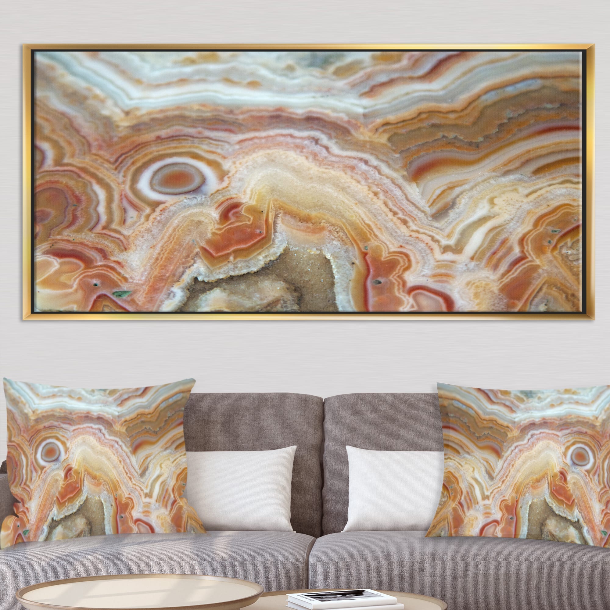 Designart - Strips and Ovals on Agate - Abstract Framed Canvas Wall Art Print