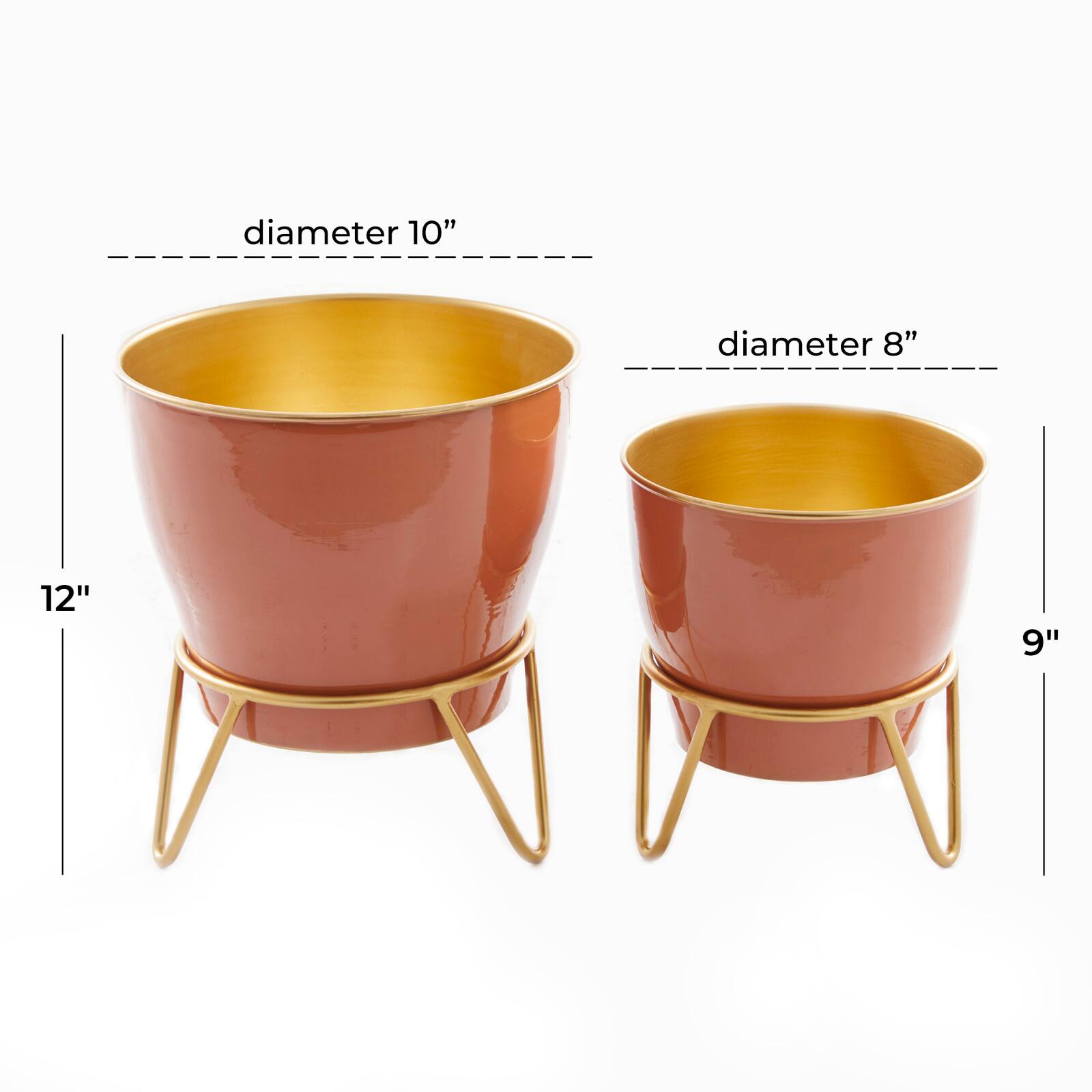 Set of 2 Pink Iron Modern Planter, 12" x 10" x 10"