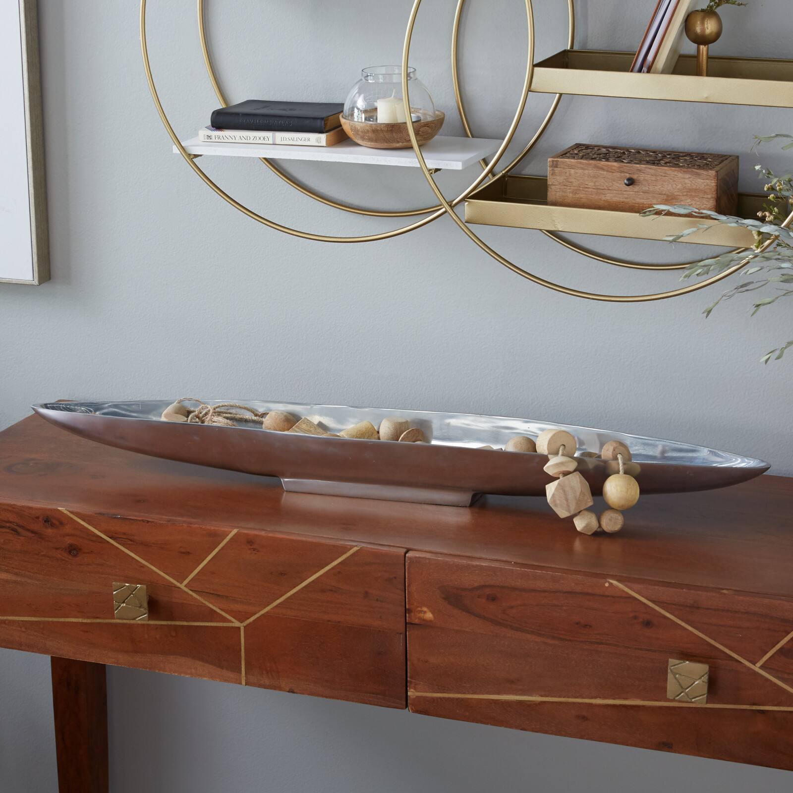 36" Silver Aluminum Modern Boat Tray