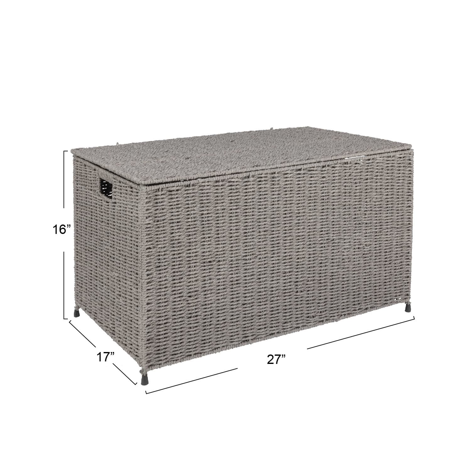 Gray Woven Paper Rope Storage Chest with Hinged Lid & Integrated Handles