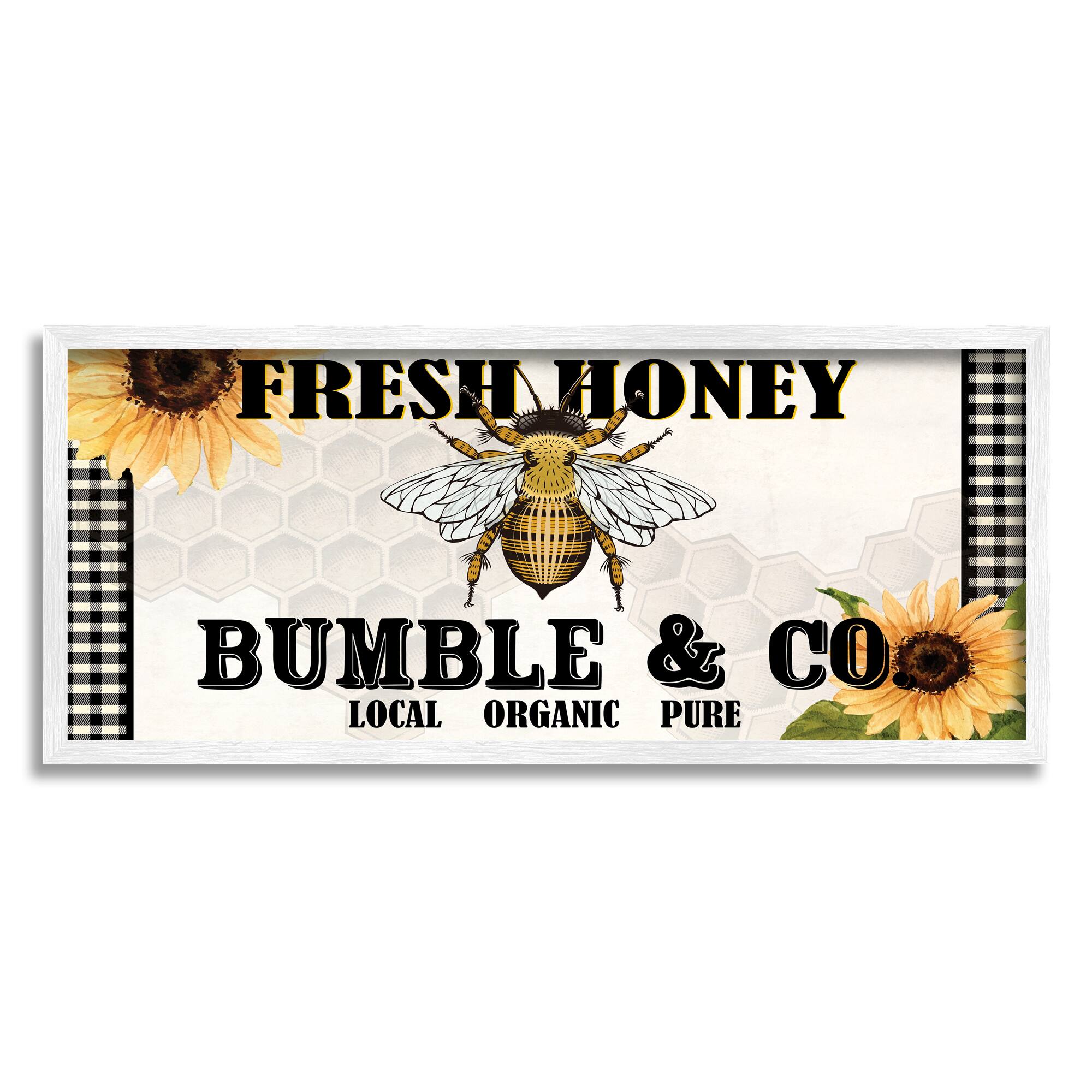 Stupell Industries Fresh Honey Bumble & Co. Advertisement Sunflowers Bee Framed Wall Art