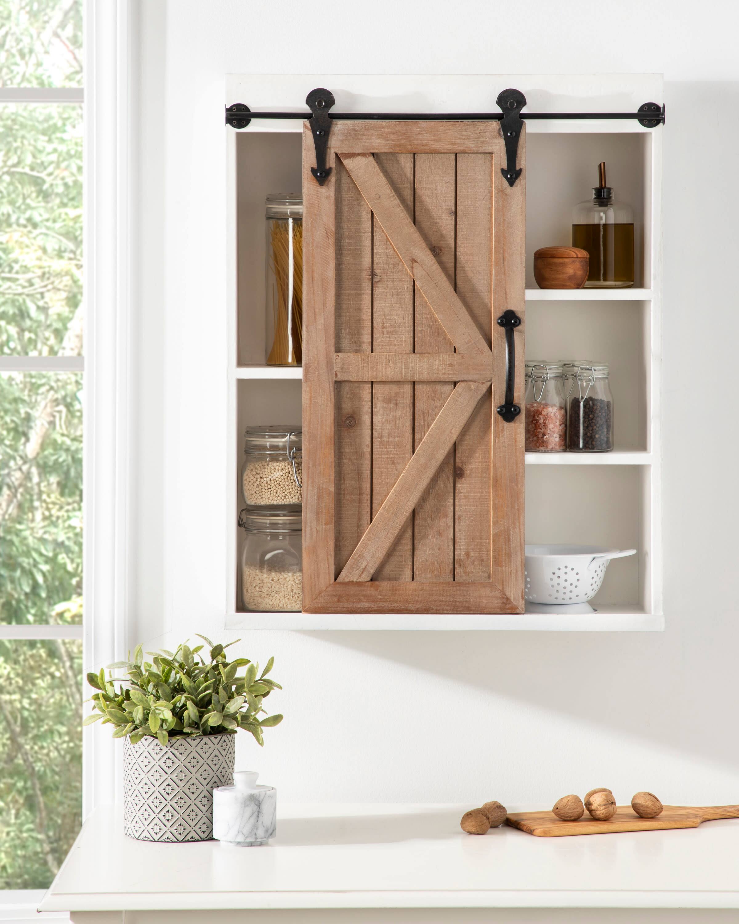 Kate and Laurel Cates Wood Wall Storage Cabinet with Sliding Barn Door