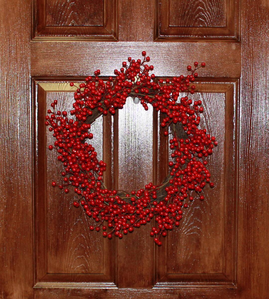 18" Red Berry Weatherproof Christmas Wreath on Twig Base