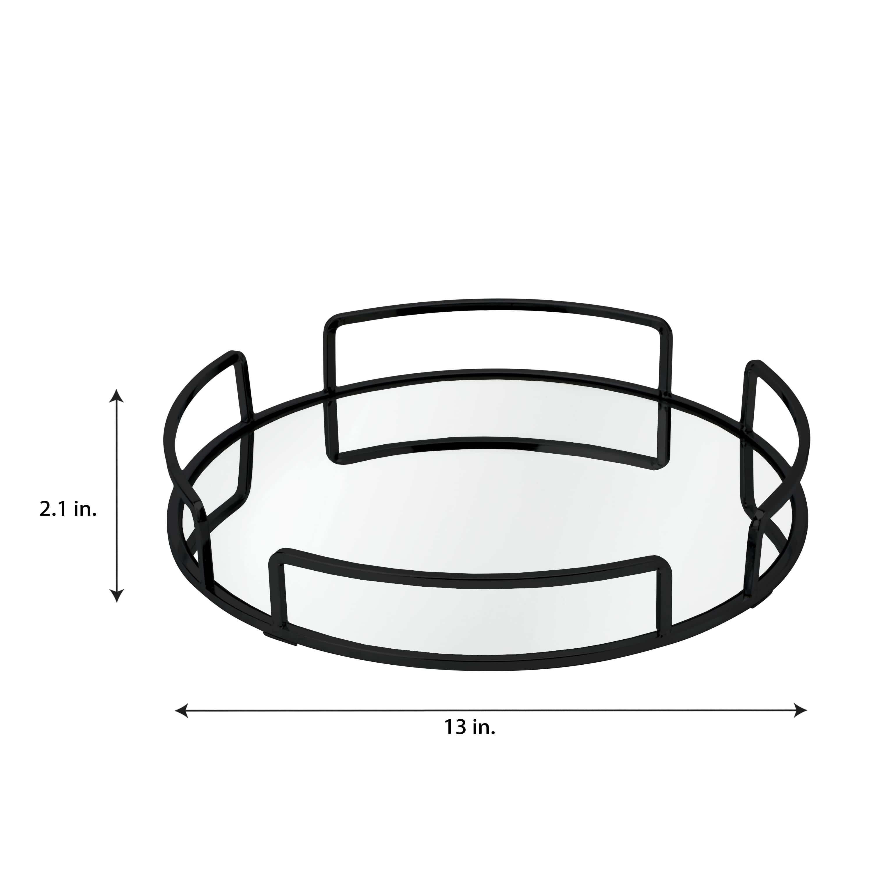 Home Details Matte Black Modern Round Design Mirror Vanity Tray