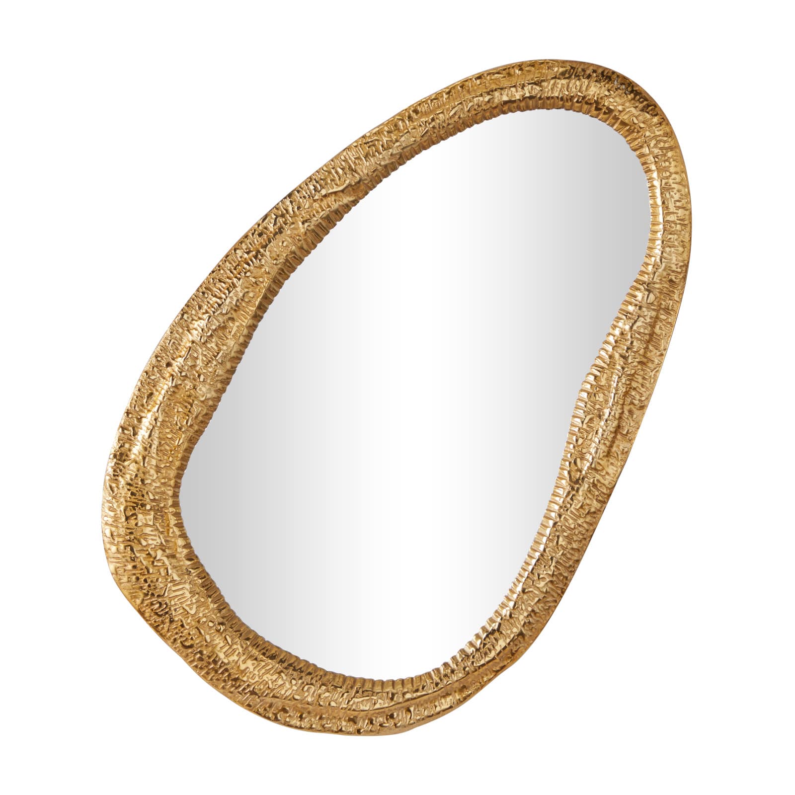 Gold Aluminum Contemporary Abstract Wall Mirror, 23" x 1" x 35"