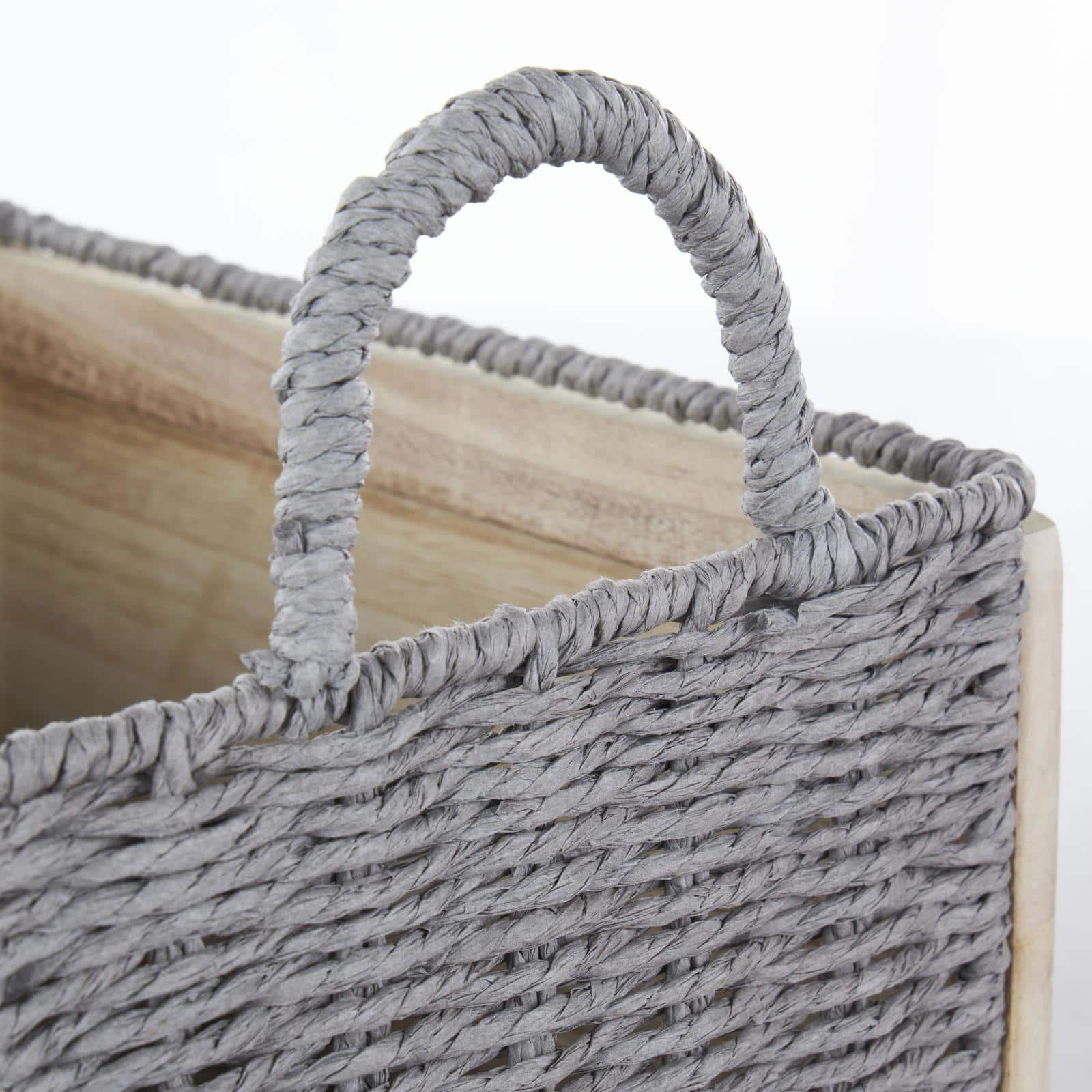 Light Brown Rattan Woven Basket with Gray Rope Handles, 3ct.
