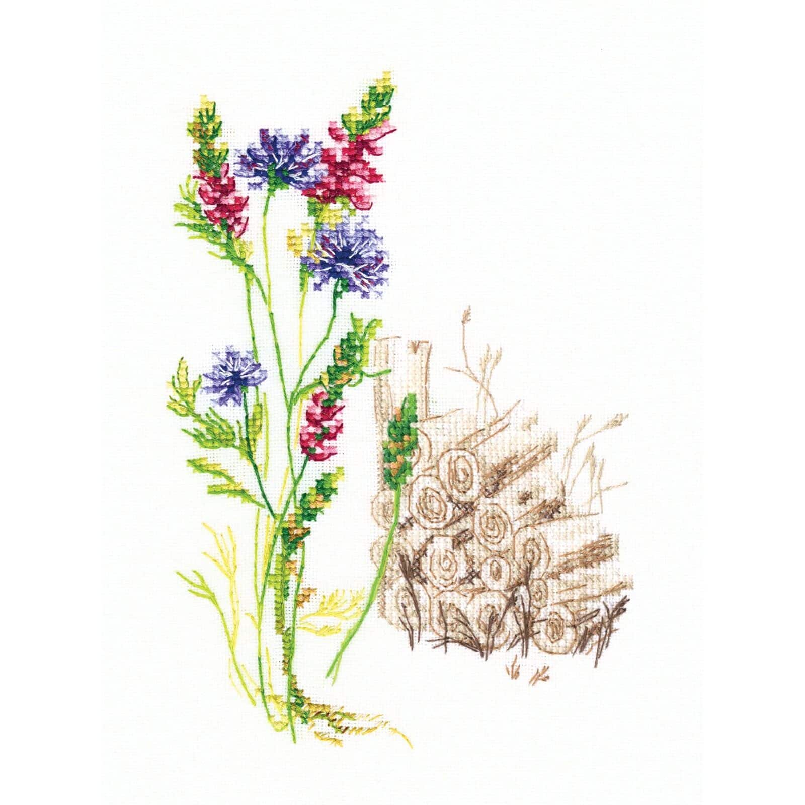 RTO Bloomy Herbs with Wood Pile Cross Stitch Kit