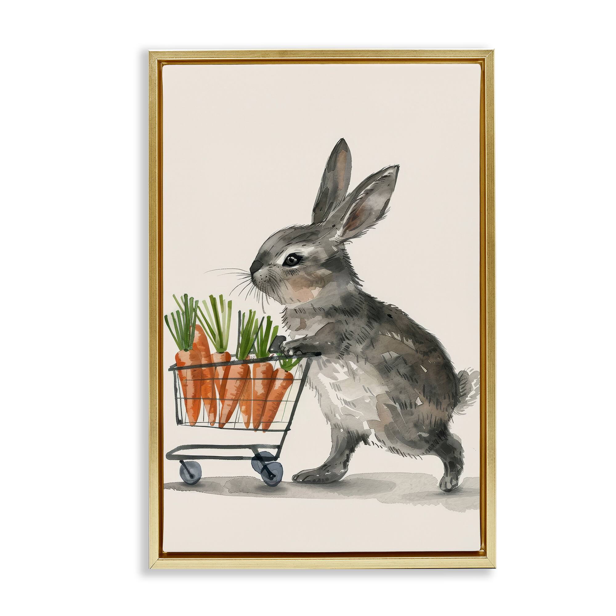 Stupell Industries Bunny with Carrots Floating Frame Wall Art