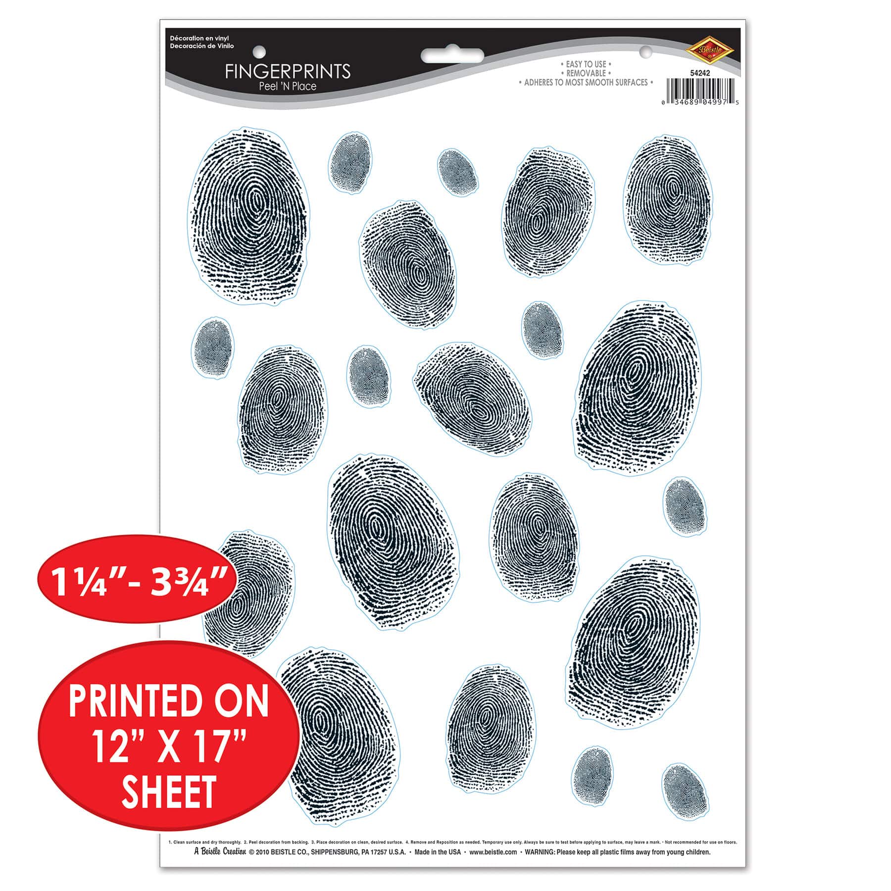 Beistle Black Fingerprints Peel 'N Place Sheets, 2ct.