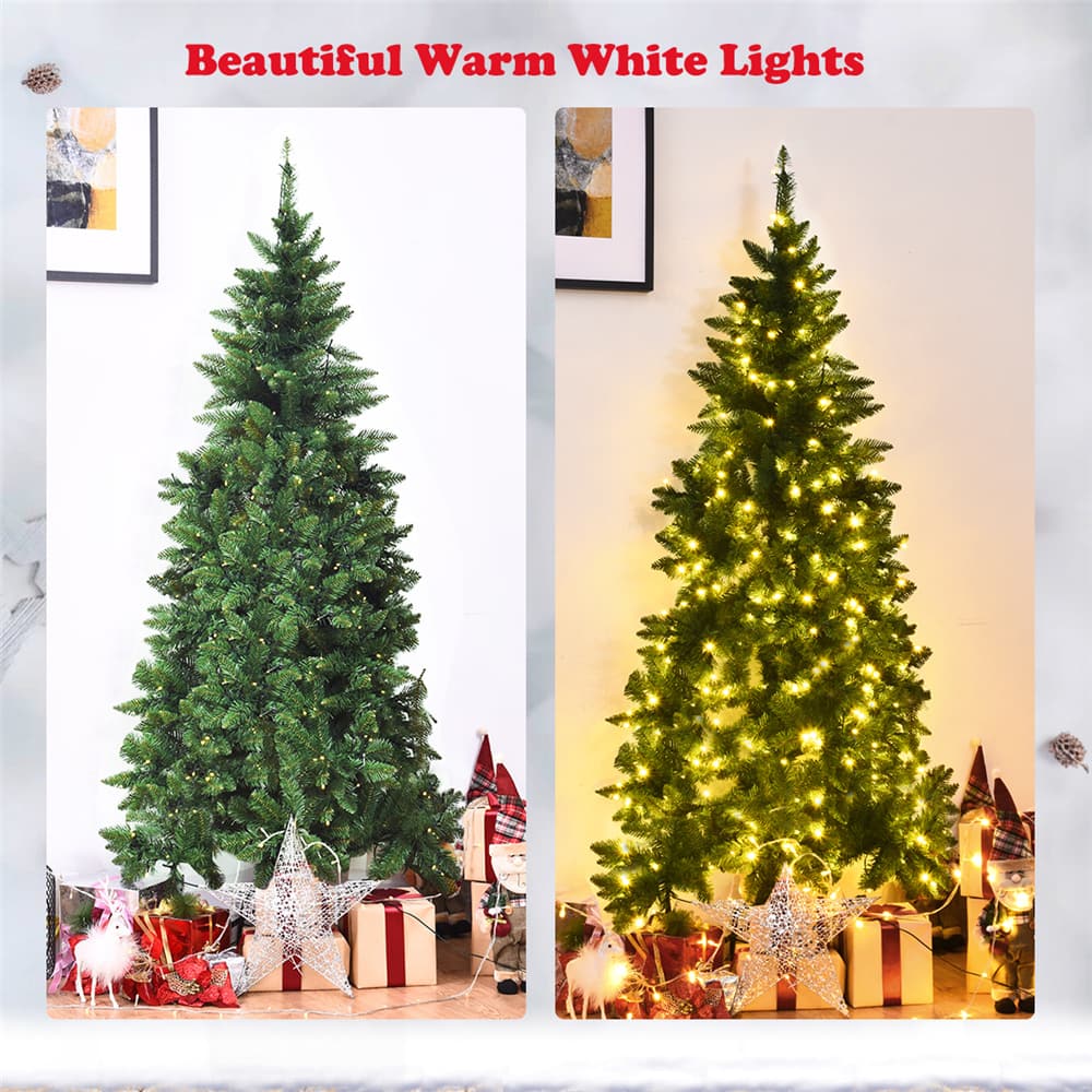 Costway 6ft. Pre-Lit Green Artificial Half Christmas Tree, Warm White LED Lights