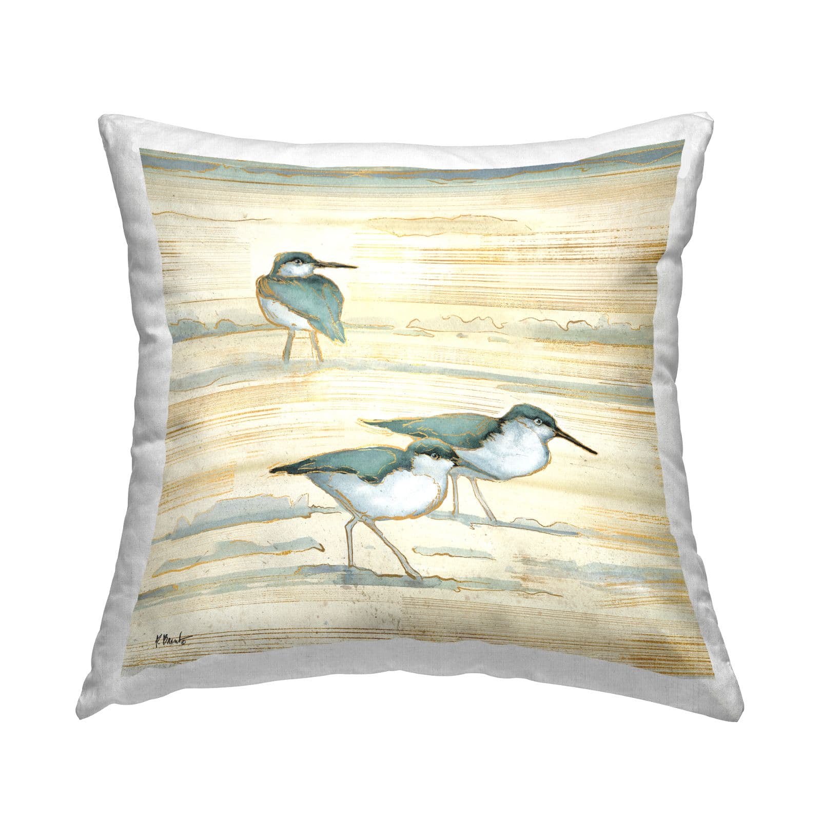 Stupell Industries Sandpipers Walking Abstract Beach Sand Throw Pillow, 18" x 18"