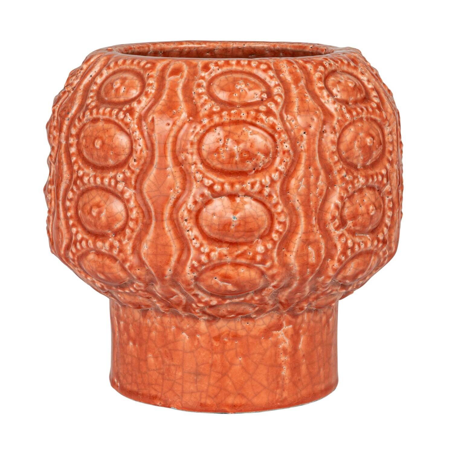 Hello Honey® 9" Coral Crackle Glaze Embossed Terra Cotta Footed Vase Planter