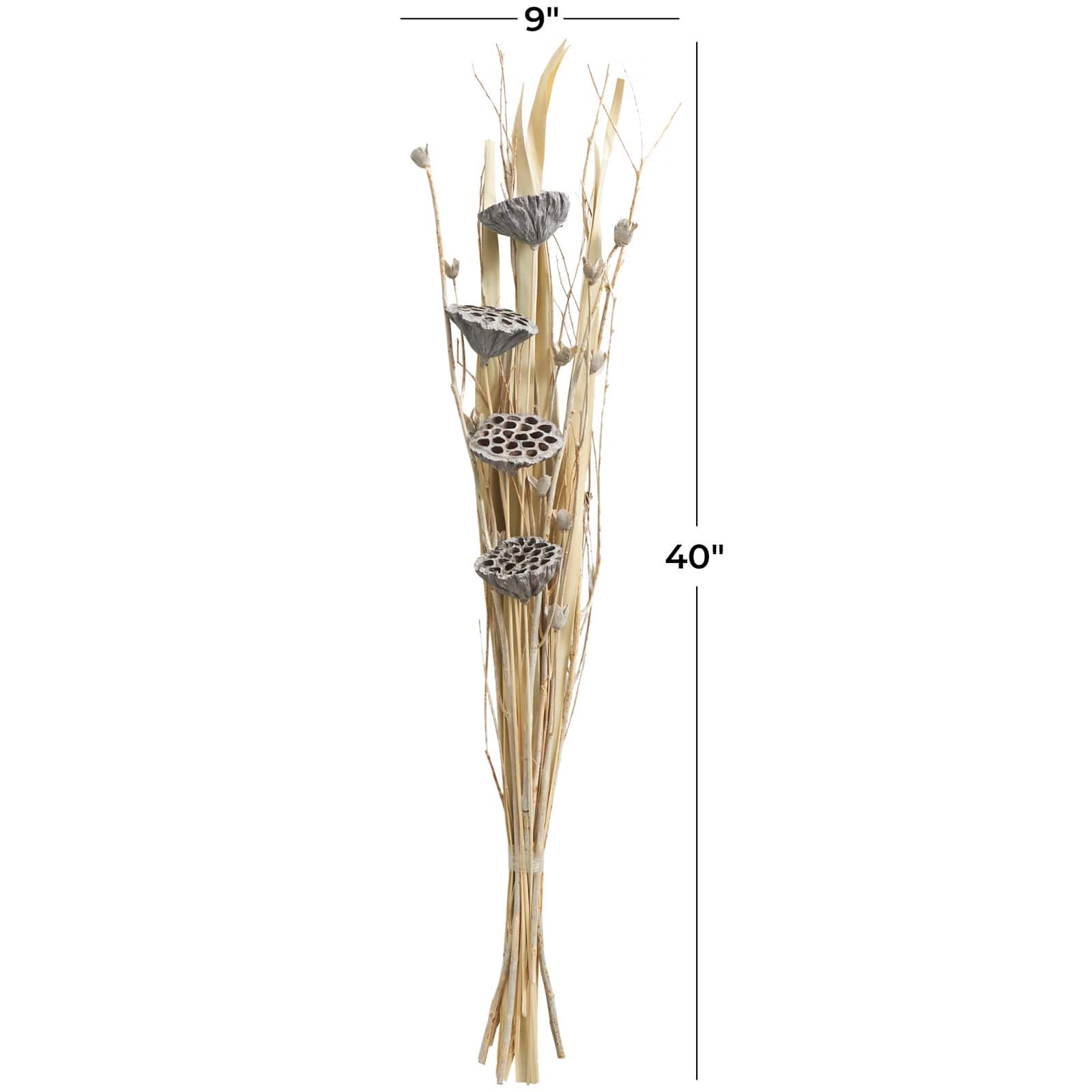 40" Gray Dried Plant Bouquet Lotus Flower Natural Foliage with Grass & Branch Accents