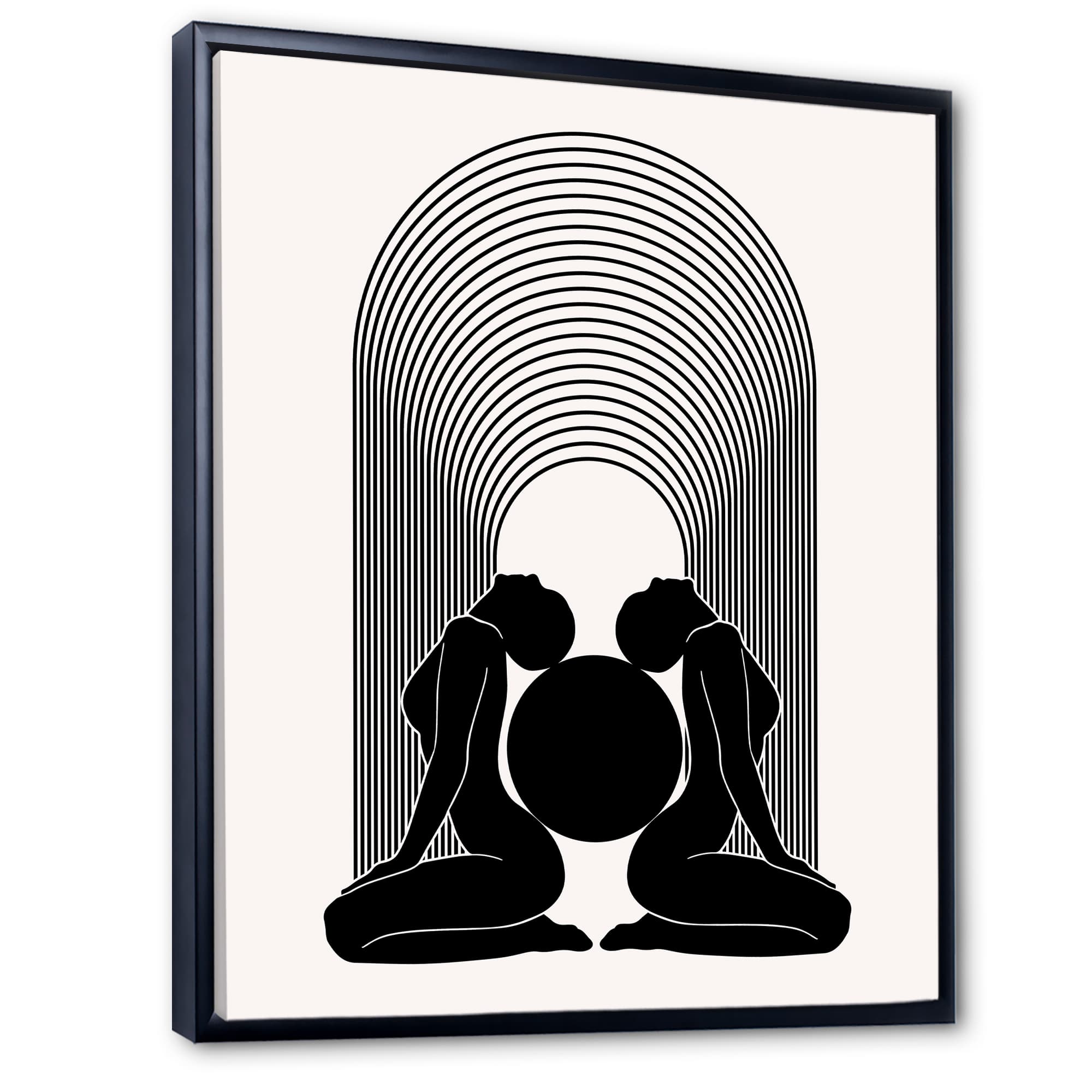 Designart - Empowered Cosmic Women Geometric Goddess Series Black And White I - Modern Canvas Wall Art Print in Black Frame