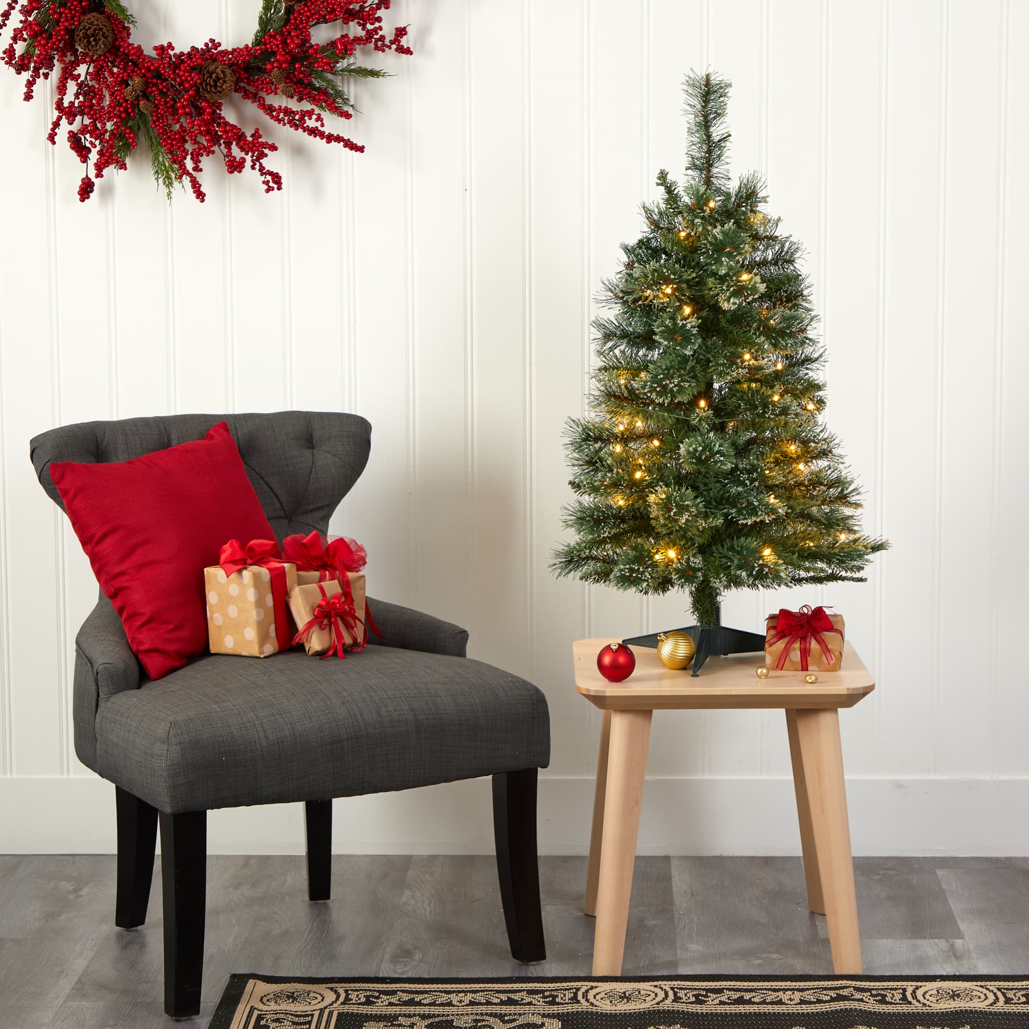 3ft. Pre-Lit Wisconsin Slim Snow Tip Pine Artificial Christmas Tree with Clear LED Lights