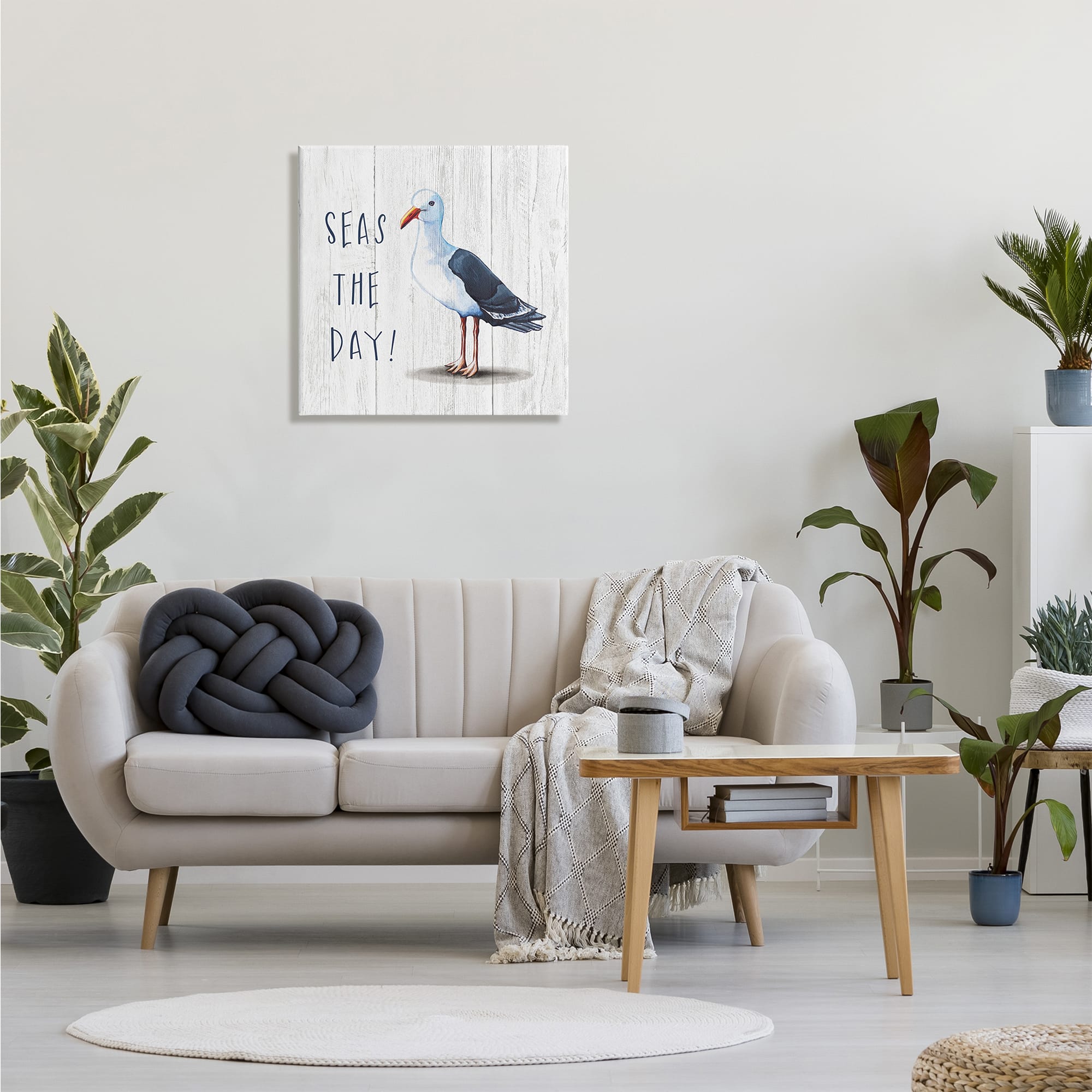 Stupell Industries Seas the Day Sentiment Rustic Nautical Seagull Bird Canvas Wall Art