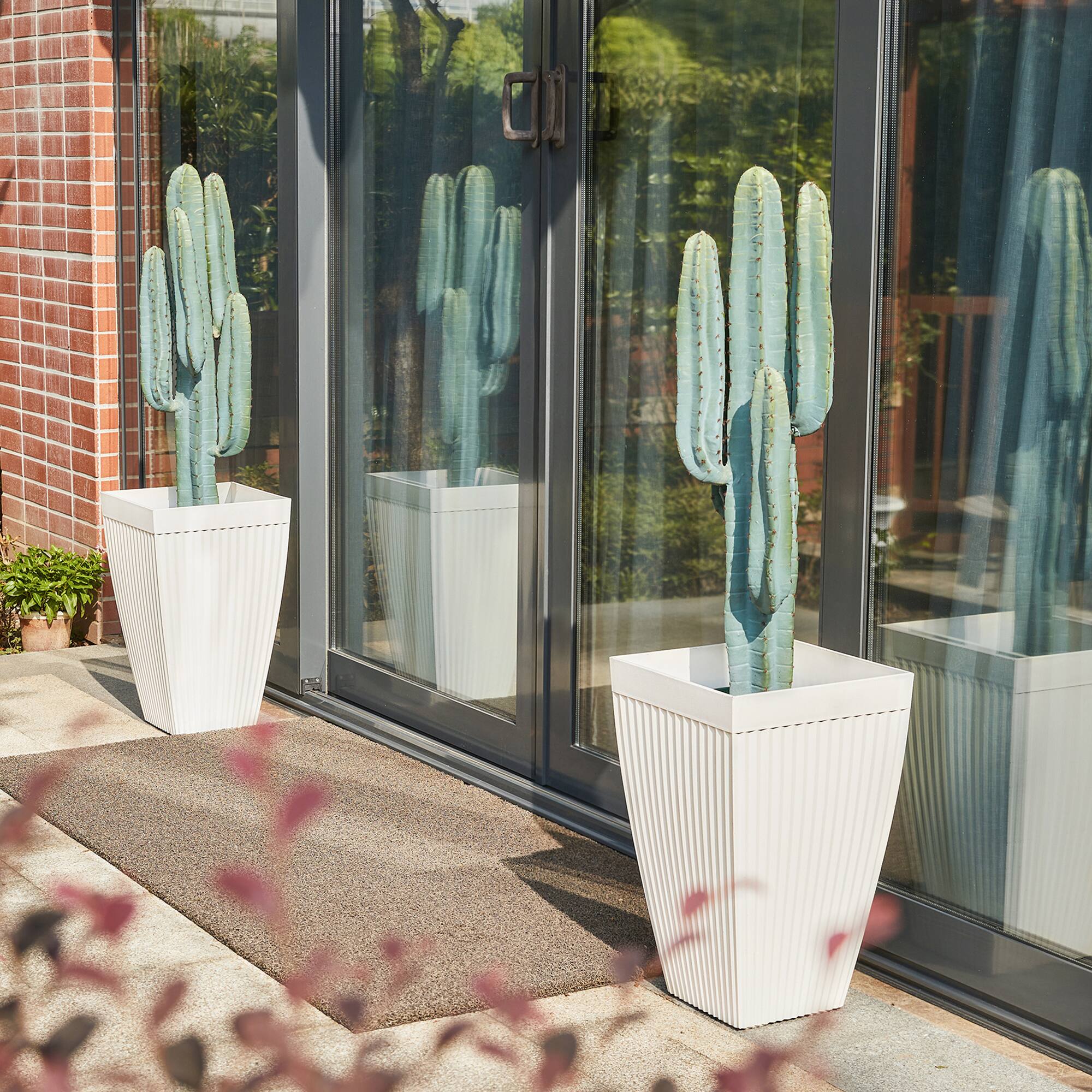 Glitzhome® 23" Eco-Friendly Oversized Faux Concrete Square Fluted Pot Planters