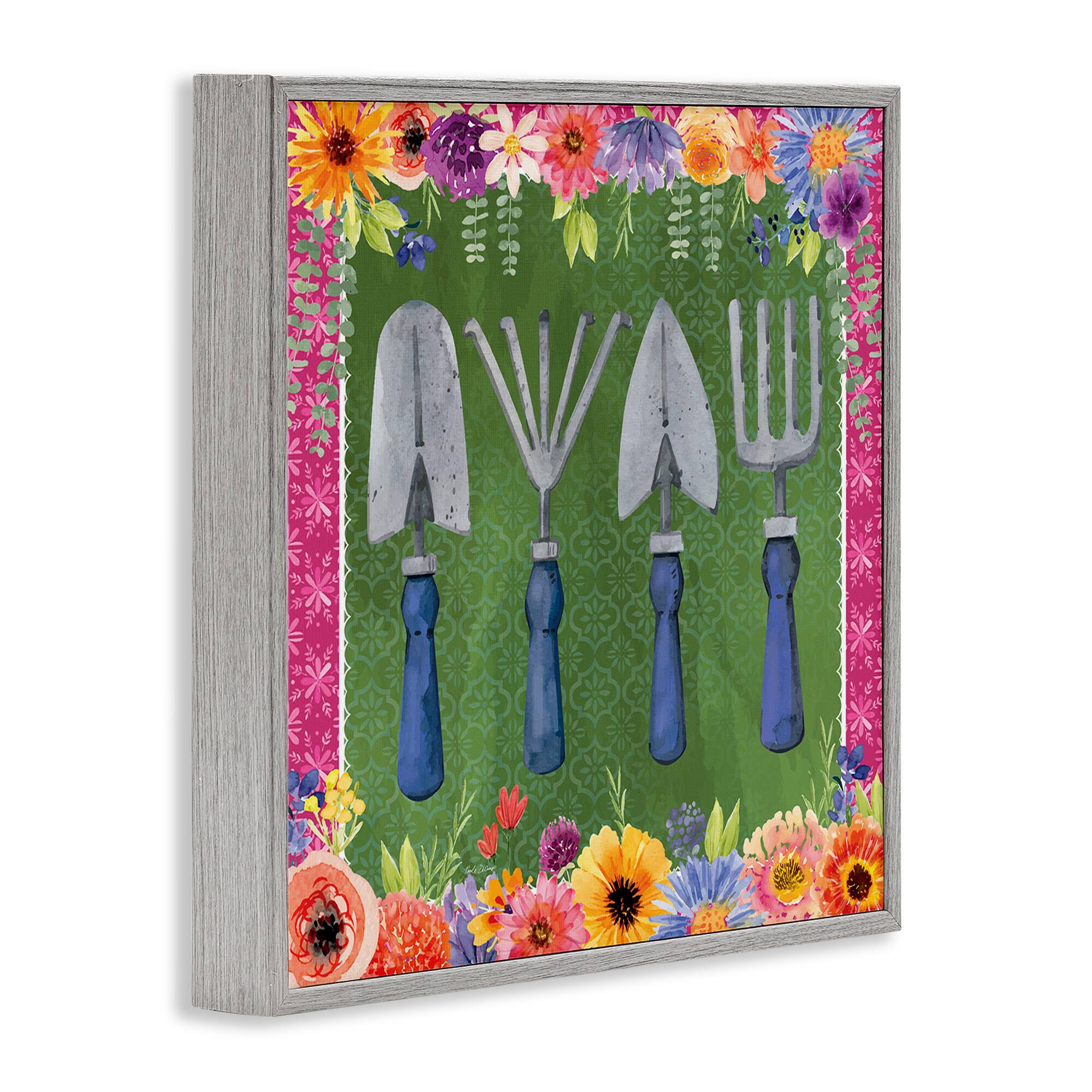 Stupell Industries Gardening Tools & Floral Border Frame Giclée Art