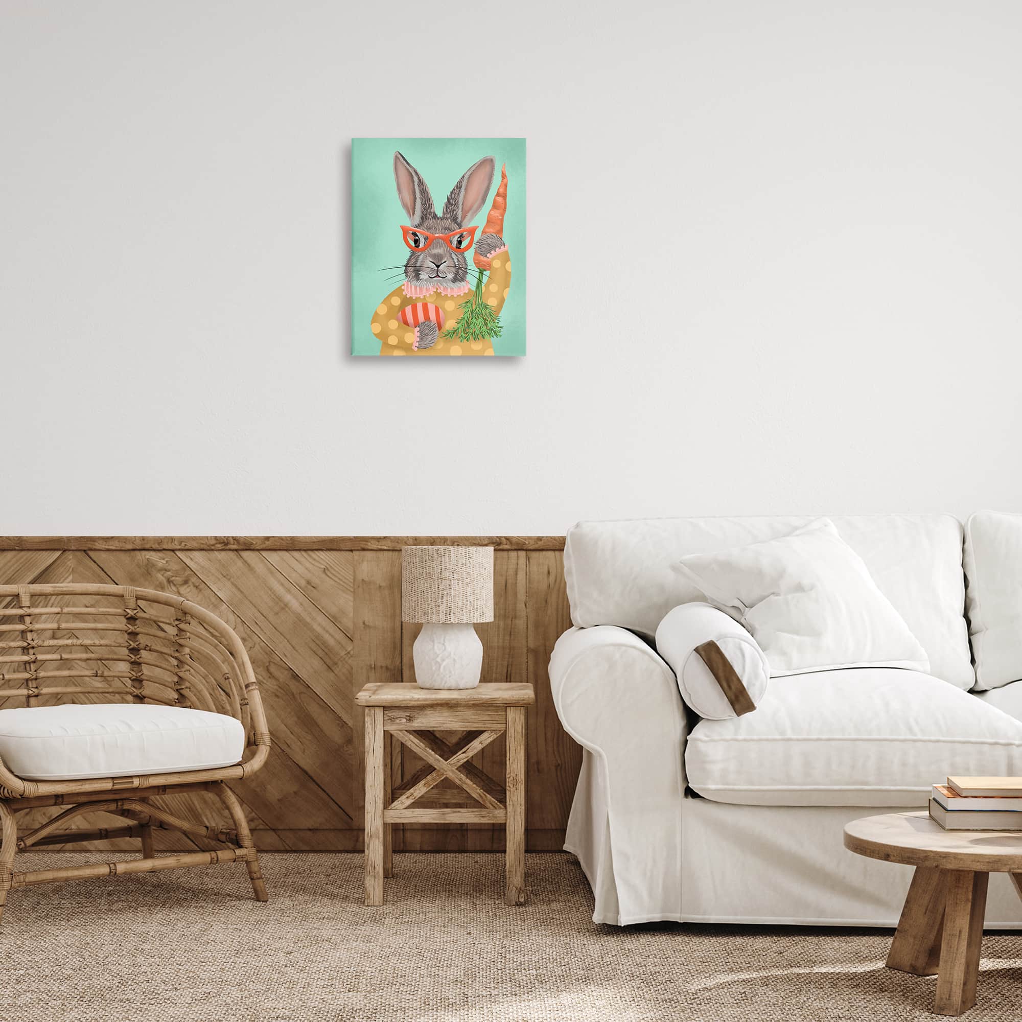 Stupell Industries Polka Dot Spring Rabbit Canvas Wall Art