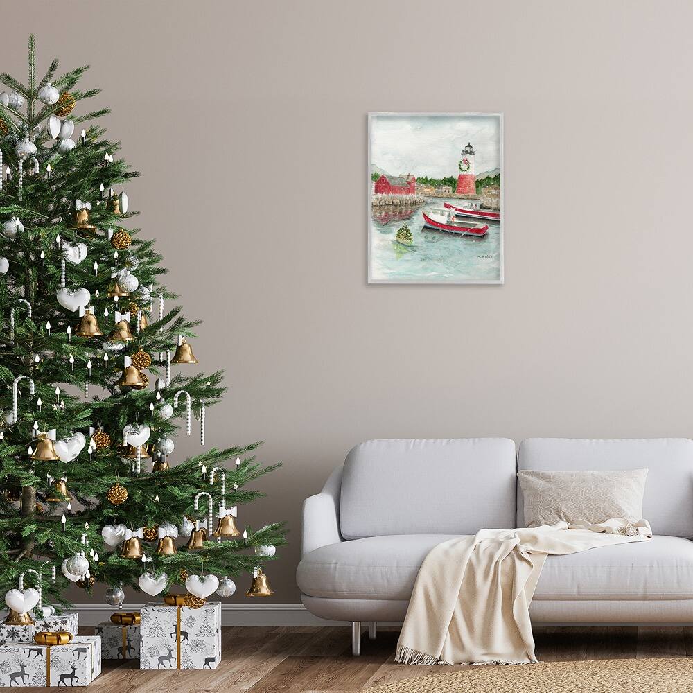 Stupell Industries Coastal Christmas Harbour Framed Giclee Wall Art