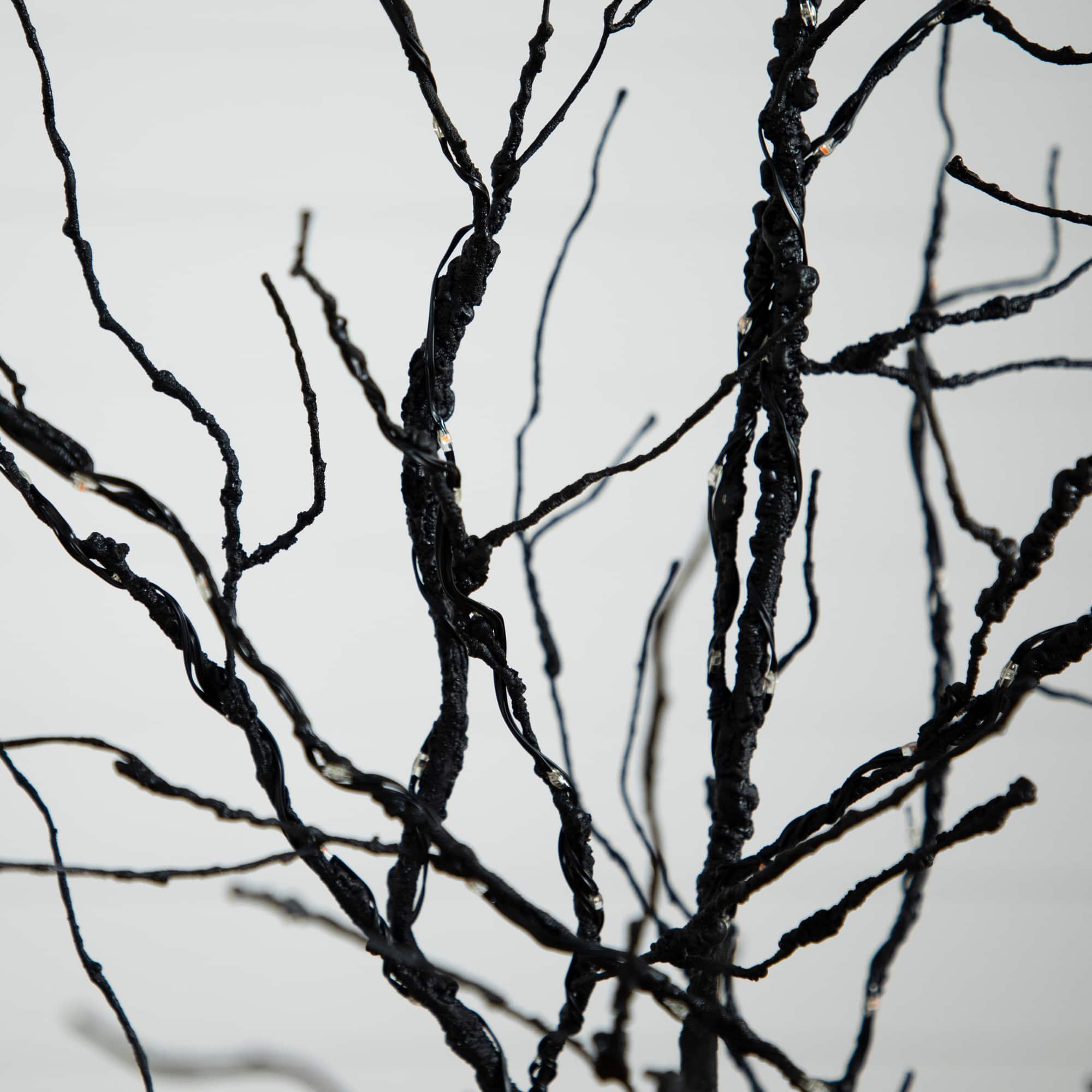 6ft. Orange & Purple LED Pre-Lit Halloween Deluxe Black Twig Artificial Fall Tree