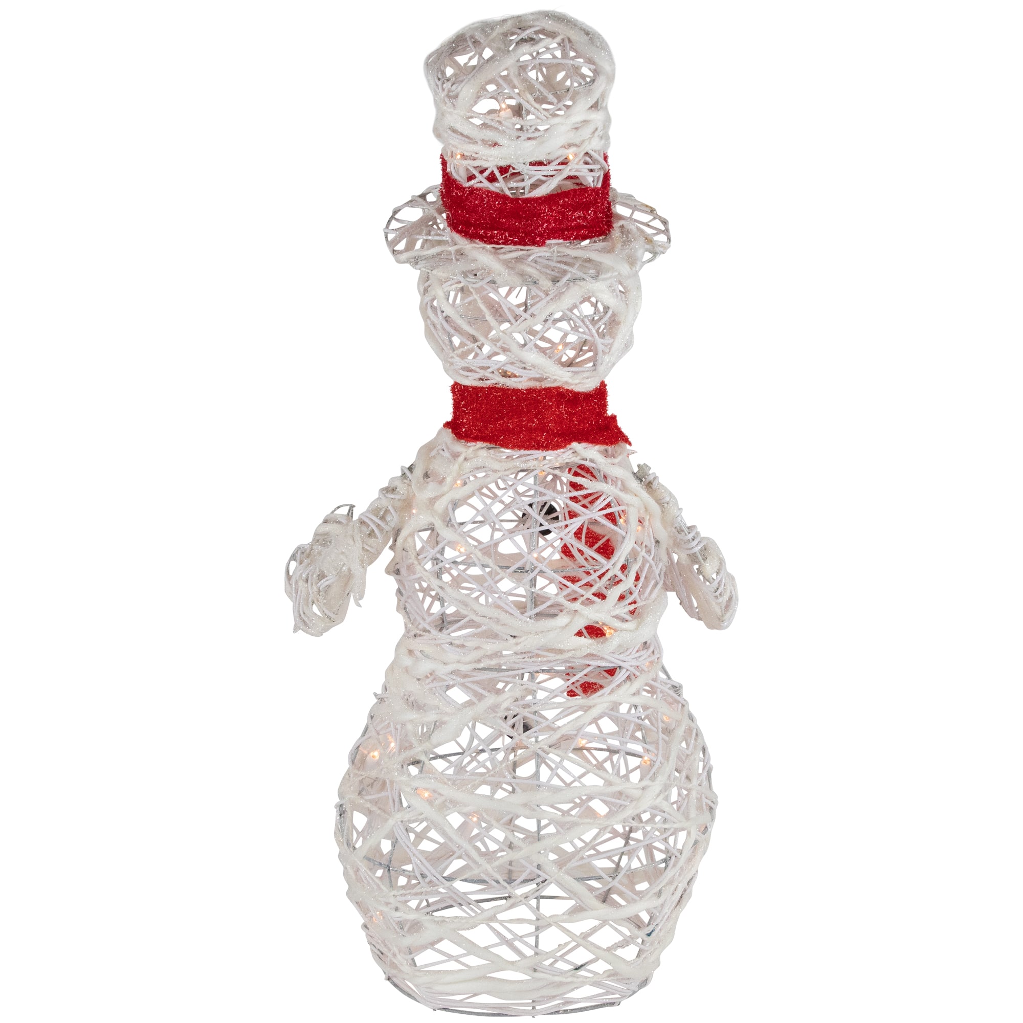 28" Lighted White Glittered Rattan Christmas Yard Art