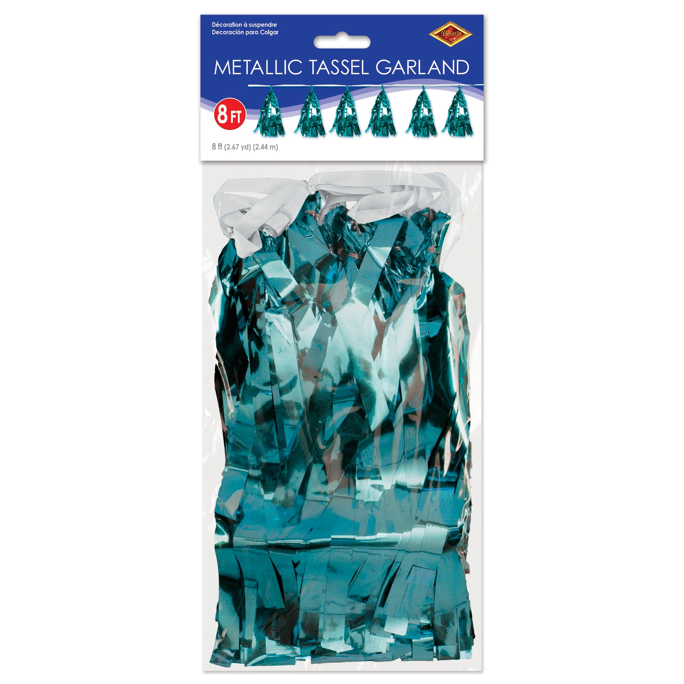 9.75" x 8ft. Turquoise Metallic Tassel Garlands, 2ct.