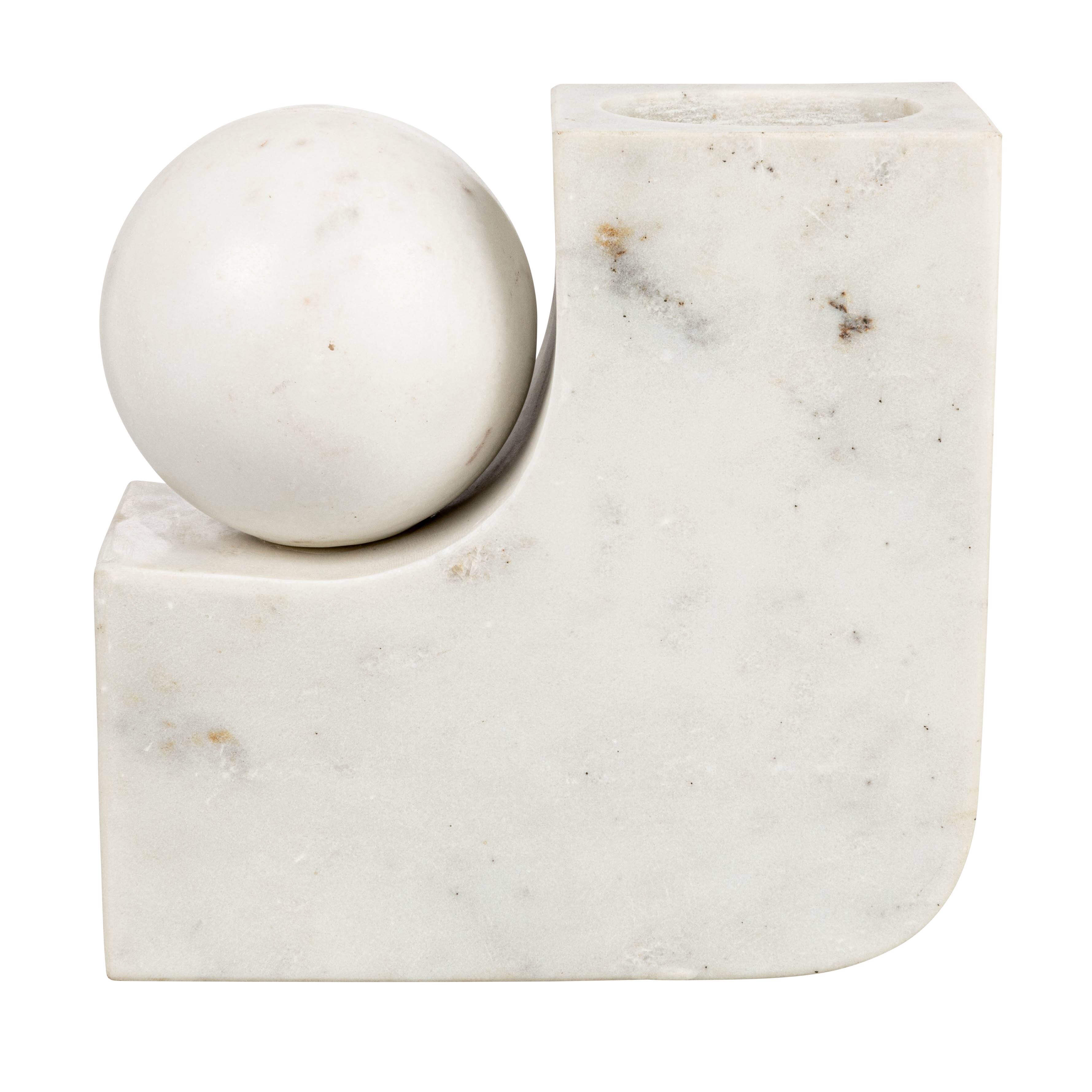 Hello Honey® 7" White Modern Marble Pillar & Taper Candle Holder Vase with Ball