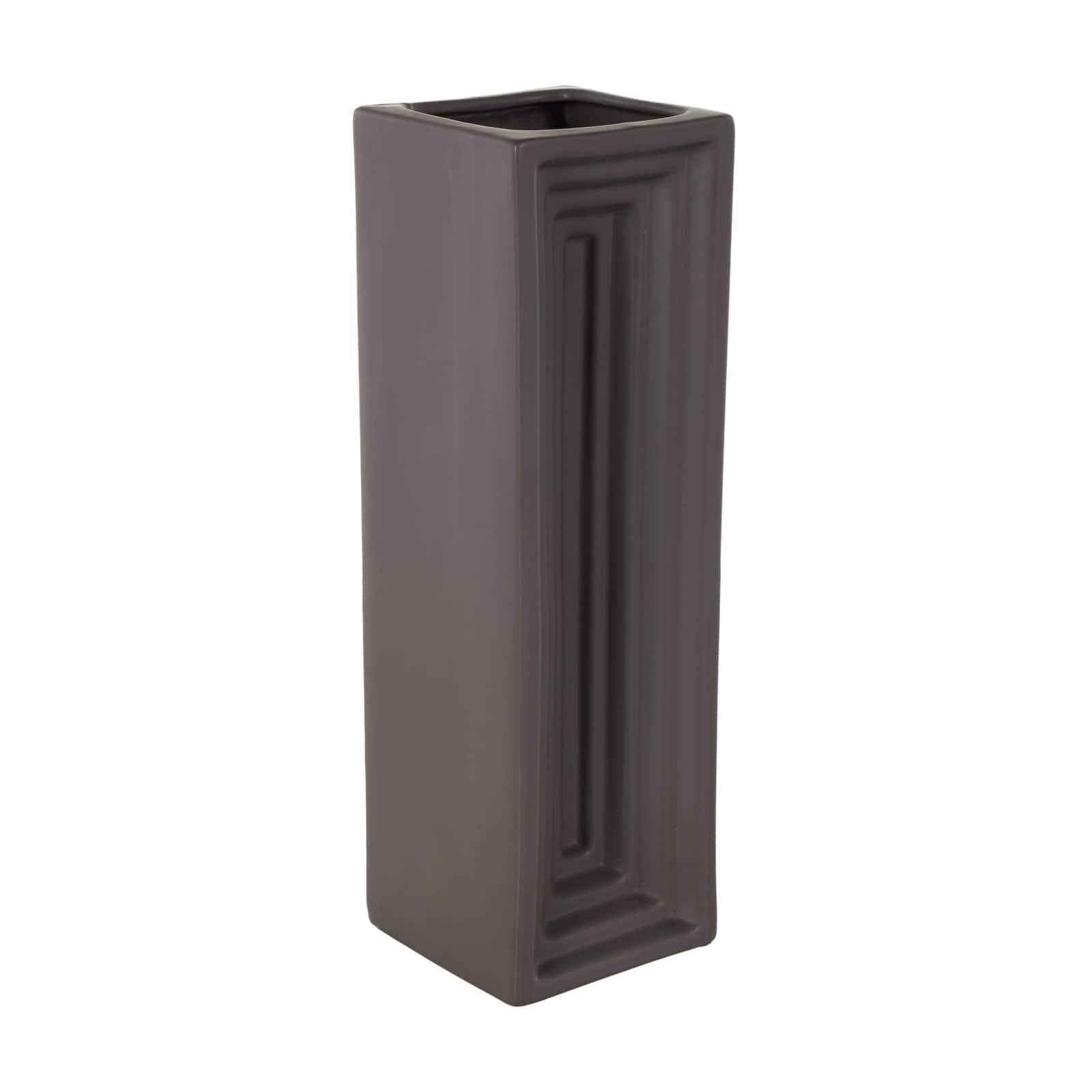 18" Black Ceramic Rectangular Decorative Vase