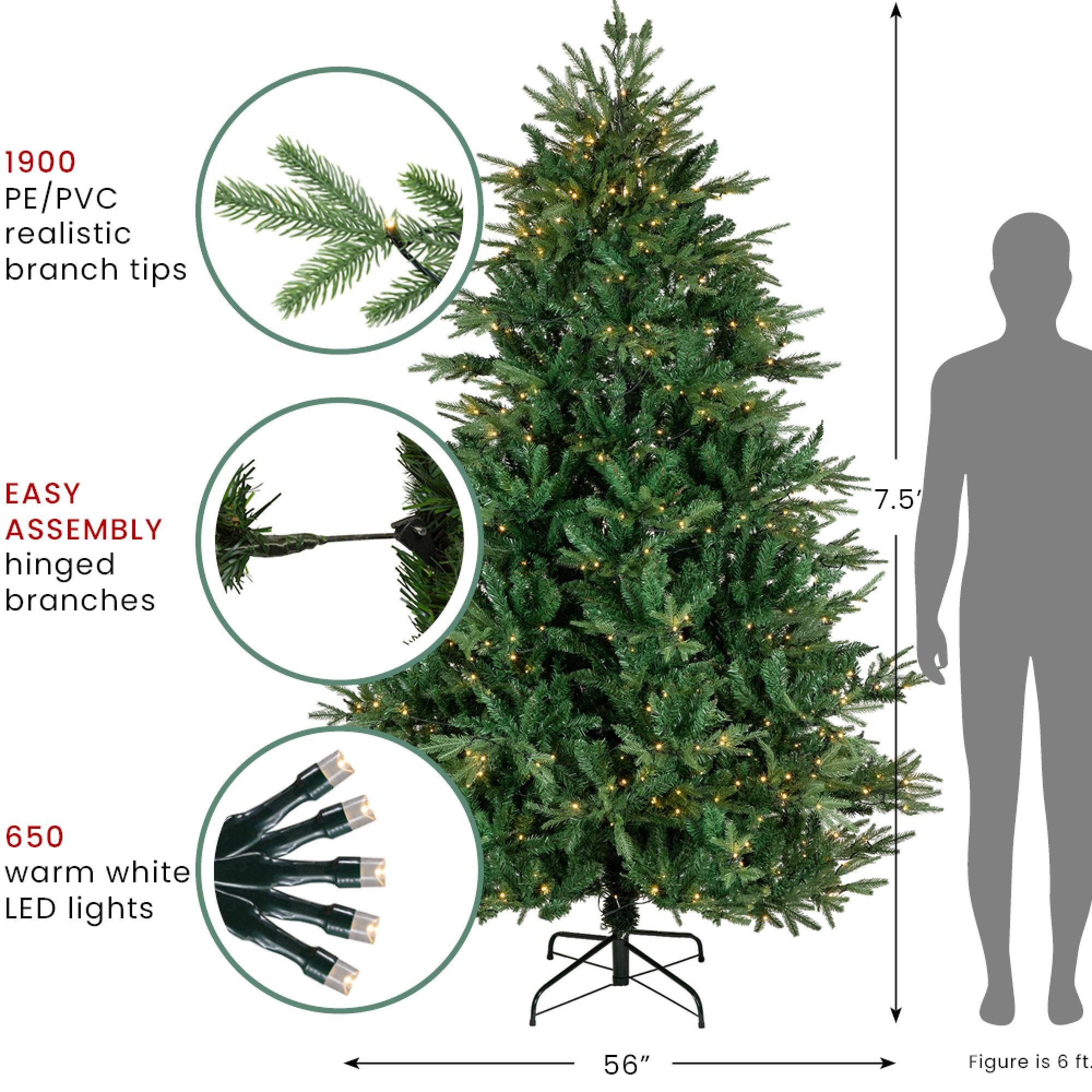 7.5ft. Pre-Lit Juniper Pine Artificial Christmas Tree, Warm White LED Lights