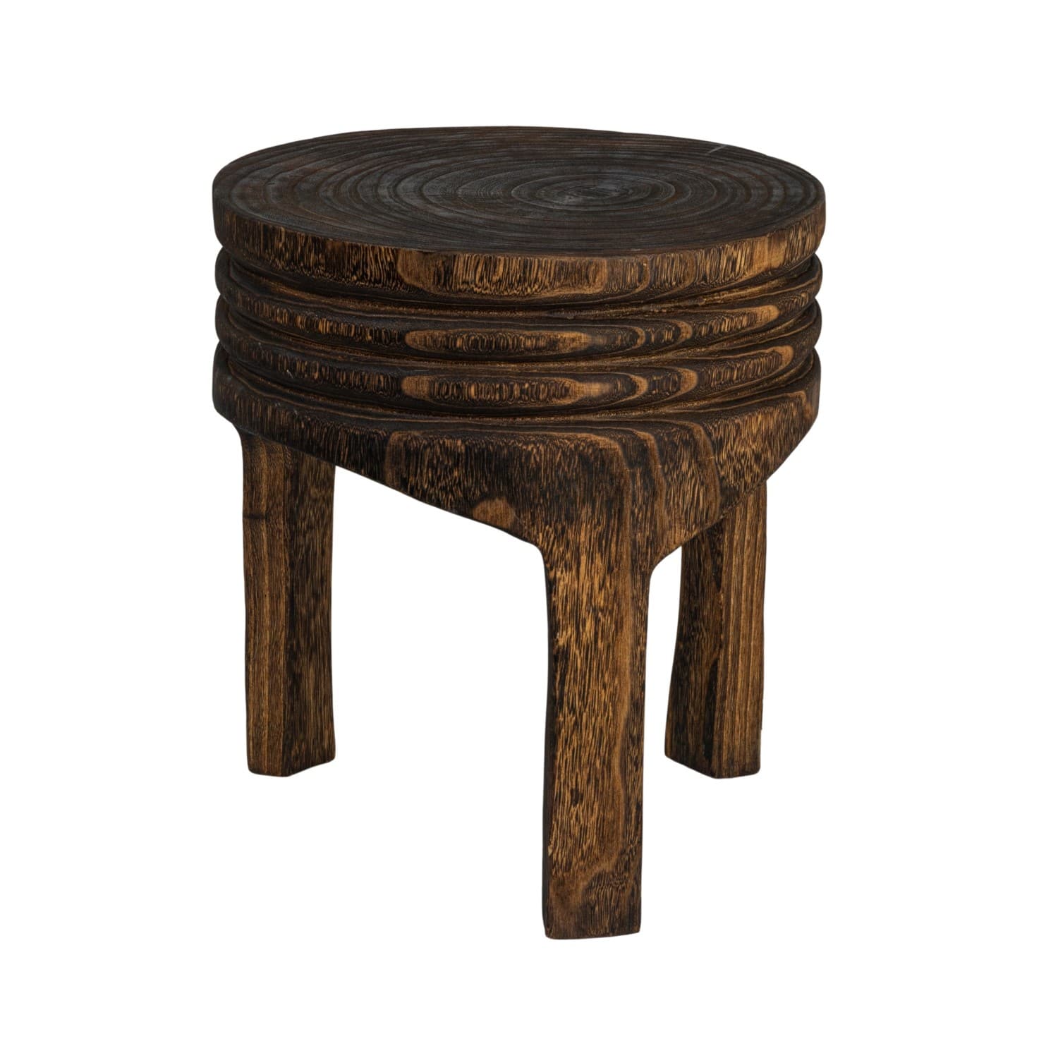 Hello Honey® 15.8" Round Paulownia Wood Carved Stool
