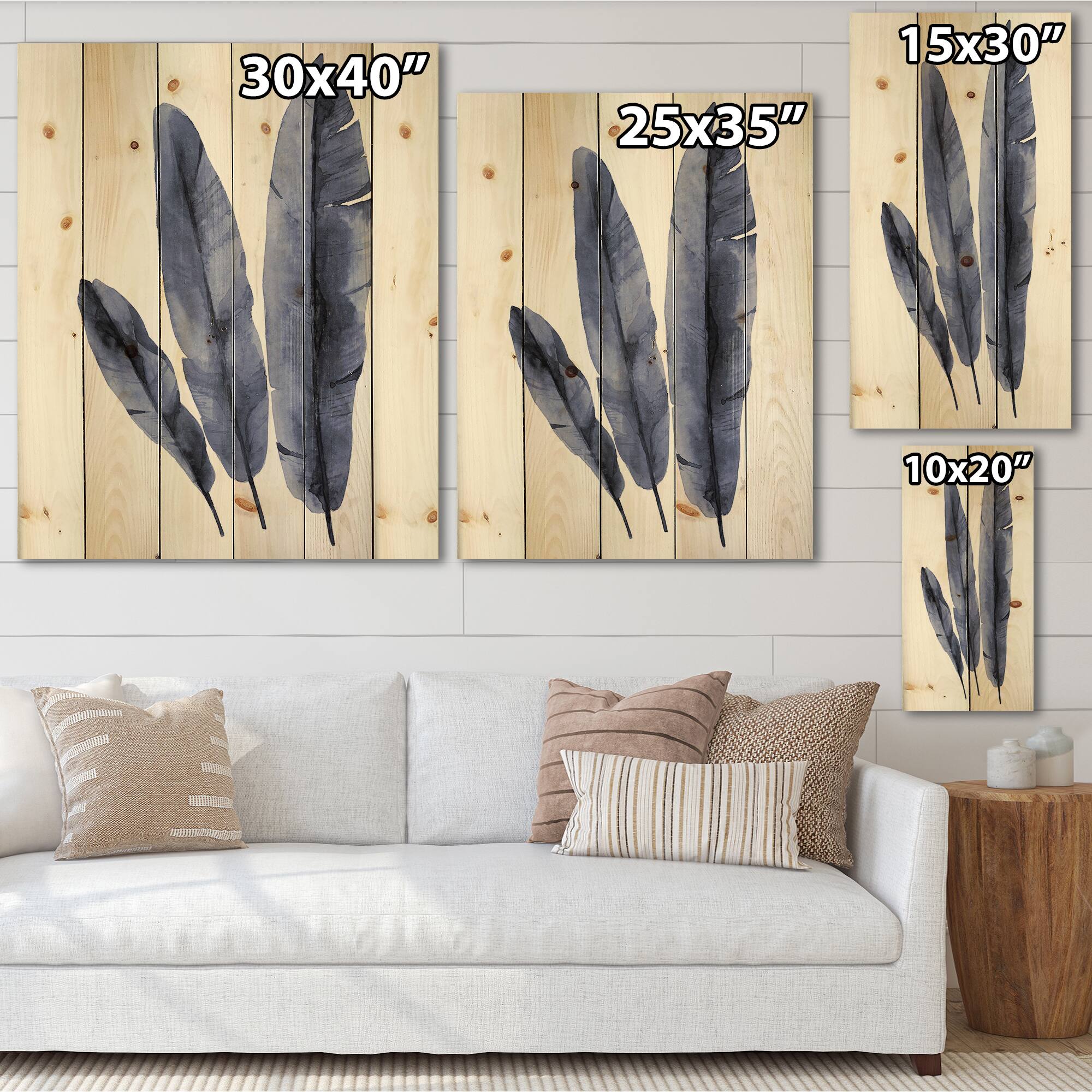 Designart - Navy Blue Tropical Banana Leaves - Tropical Print on Natural Pine Wood