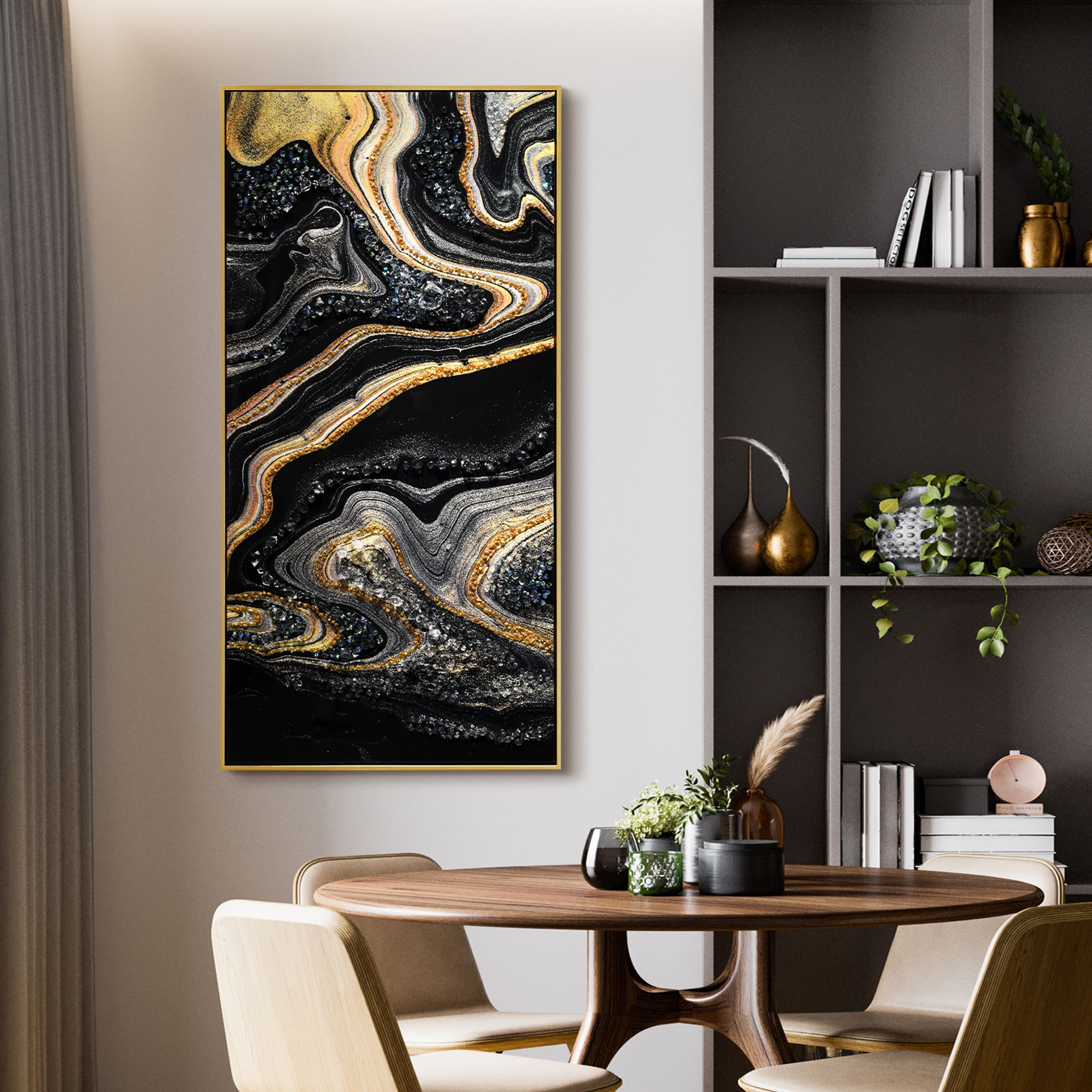 Empire Art Direct Arte De Crystallus 24" x 48" Golden Veins I Epoxy Coated Wrapped Framed Glossy Abstract Canvas Wall Art