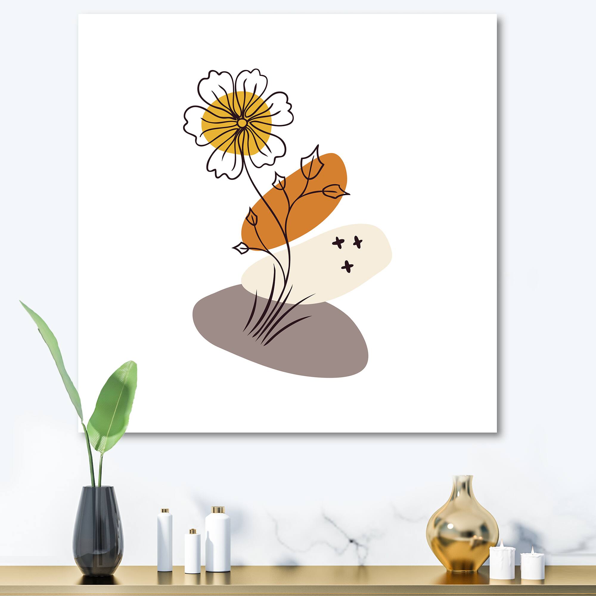 Designart - Abstract Flowers On Minimal Shapes I