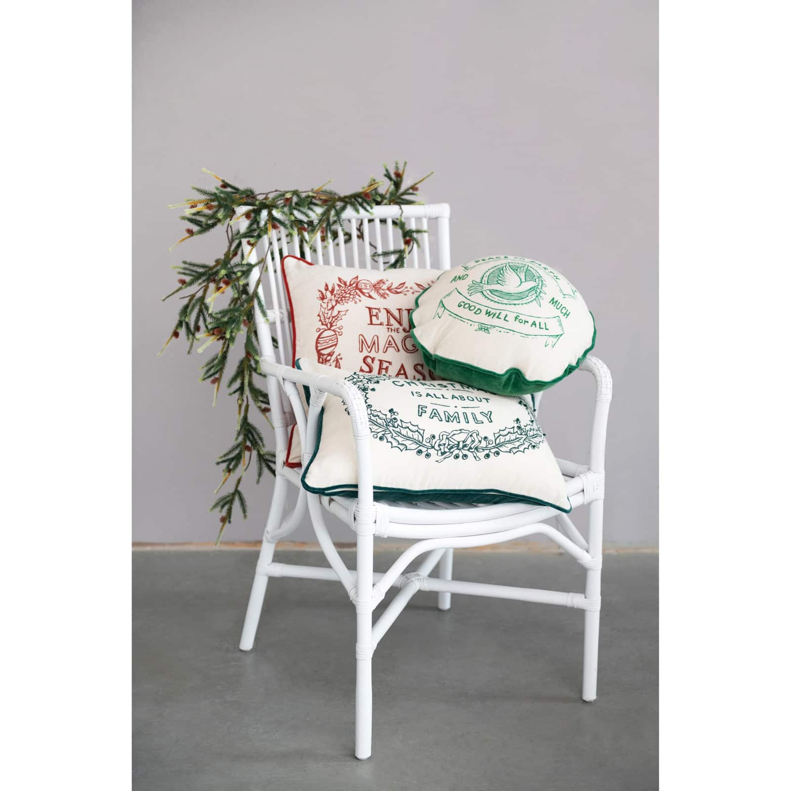 Hello Honey® 16" Peace on Earth Round Cotton Embroidered Pillow Cover & Insert