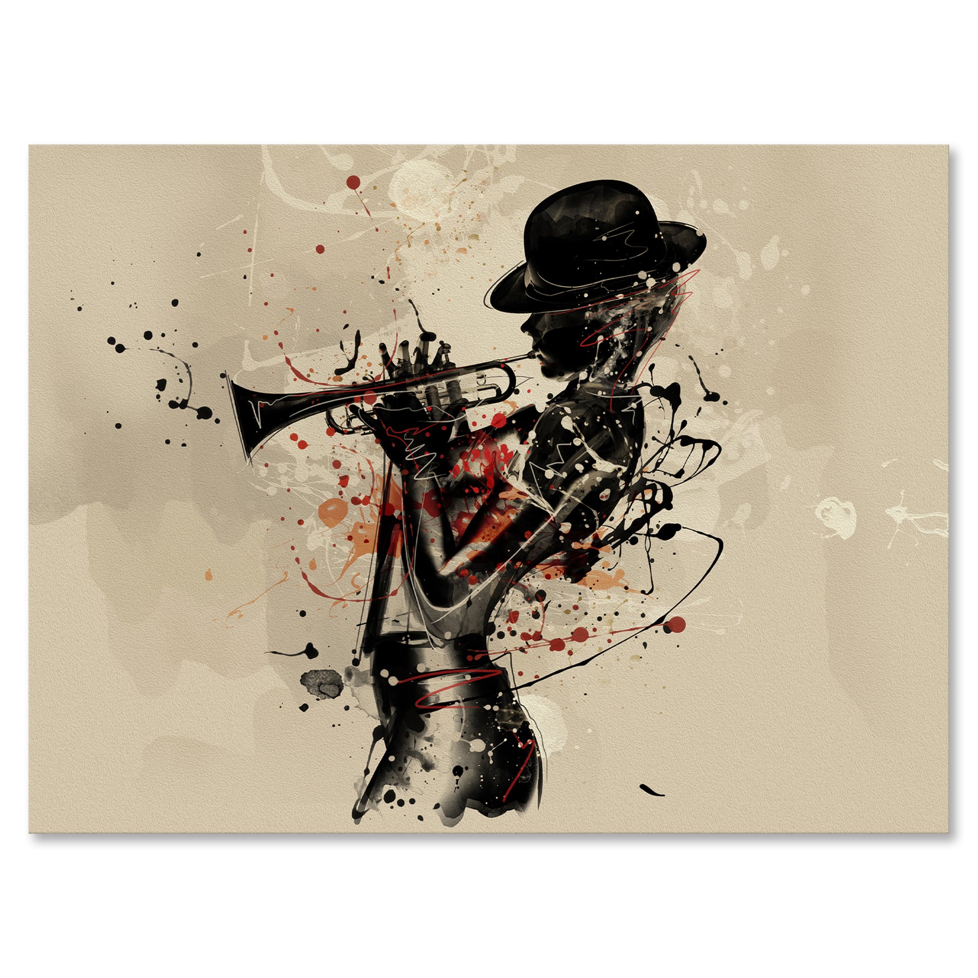 Designart - Woman Playing Jazz Trumpet - Modern Canvas Wall Art Print