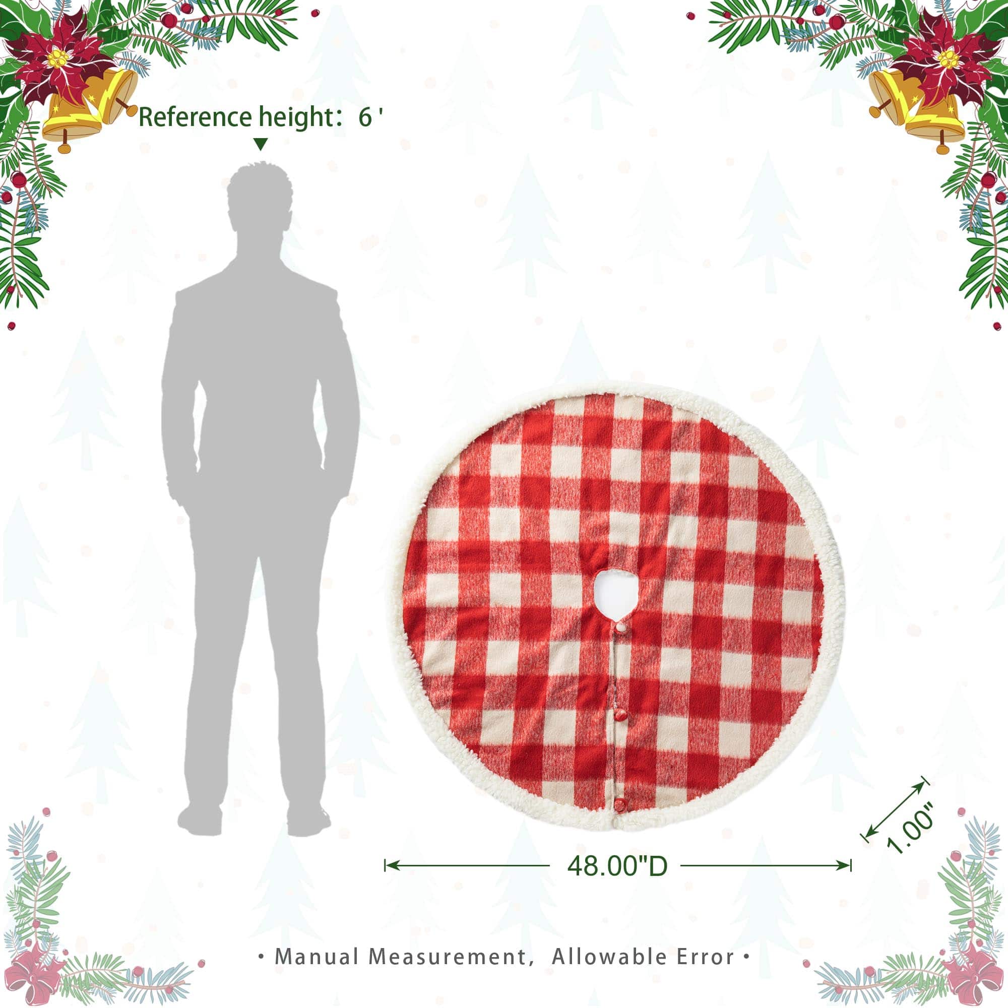 Glitzhome® 4ft. Red & White Plaid Reversible Sherpa & Flannel Christmas Tree Skirt